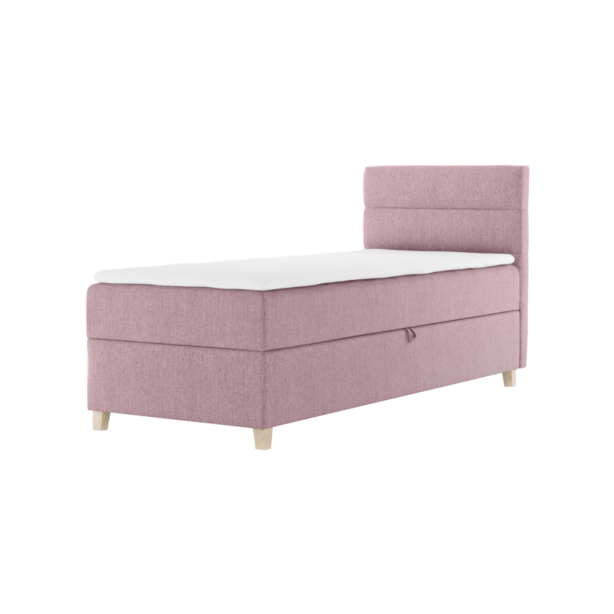 Łóżko kontynentalne 90x200 cm Charolle z pojemnikiem i topperem jednoosobowe różowe - zdjęcie 1