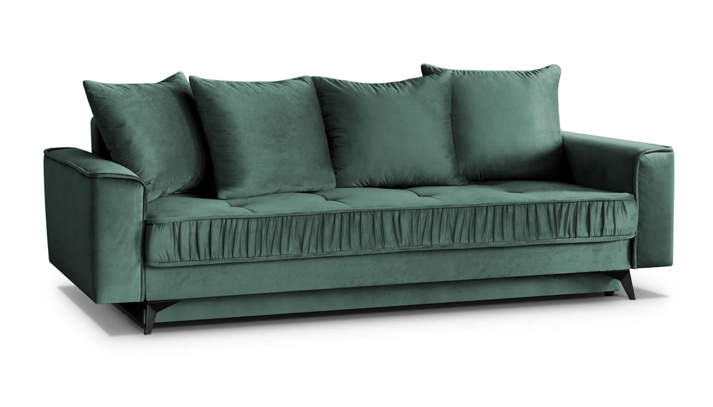 Kanapa rozkładana Elanja miętowa trzyosobowa z pojemnikiem welur - zdjęcie 1