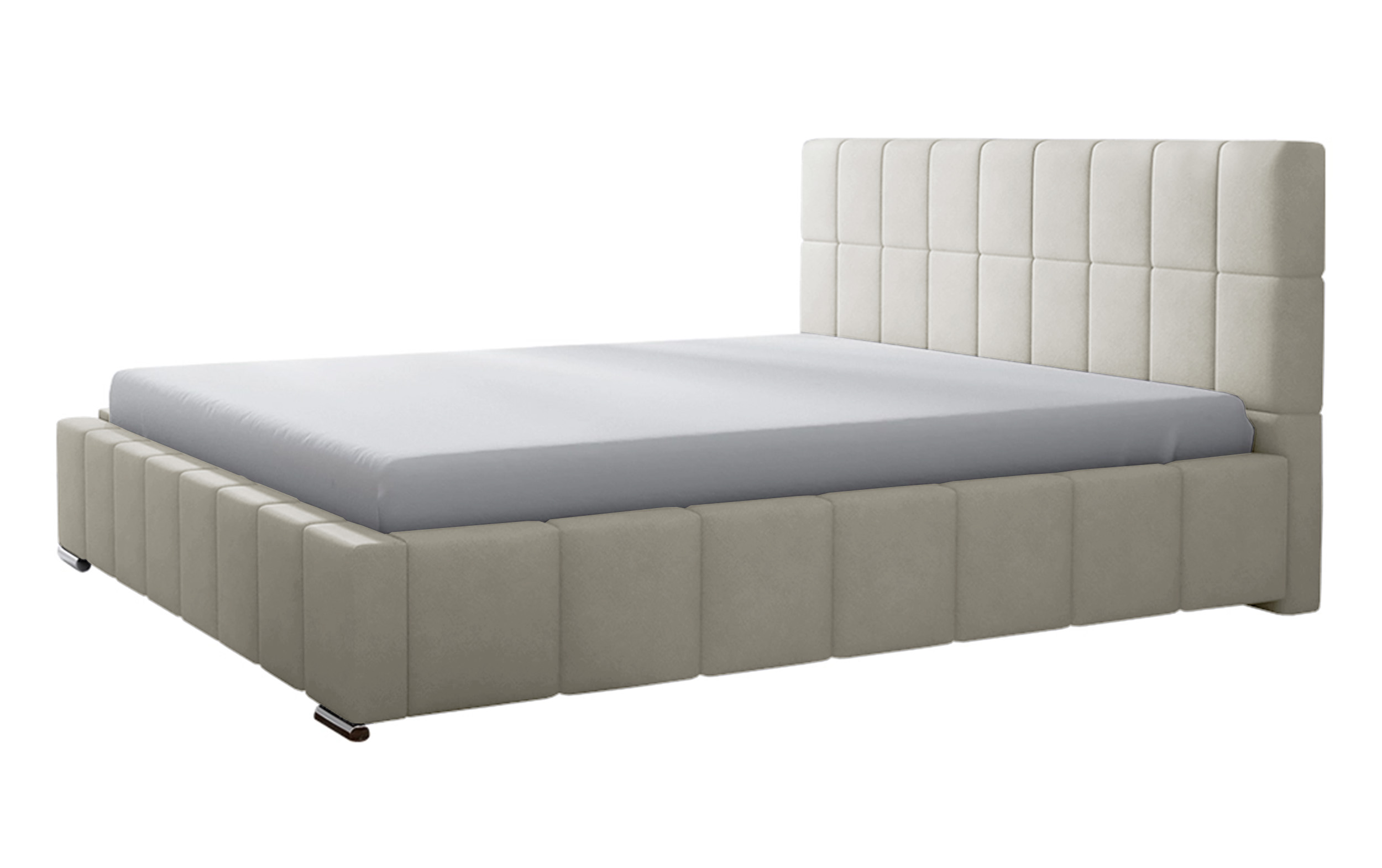 Łóżko tapicerowane Vibone 140x200 ze stelażem metalowym i pojemnikiem kremowe hydrofobowe - zdjęcie 1