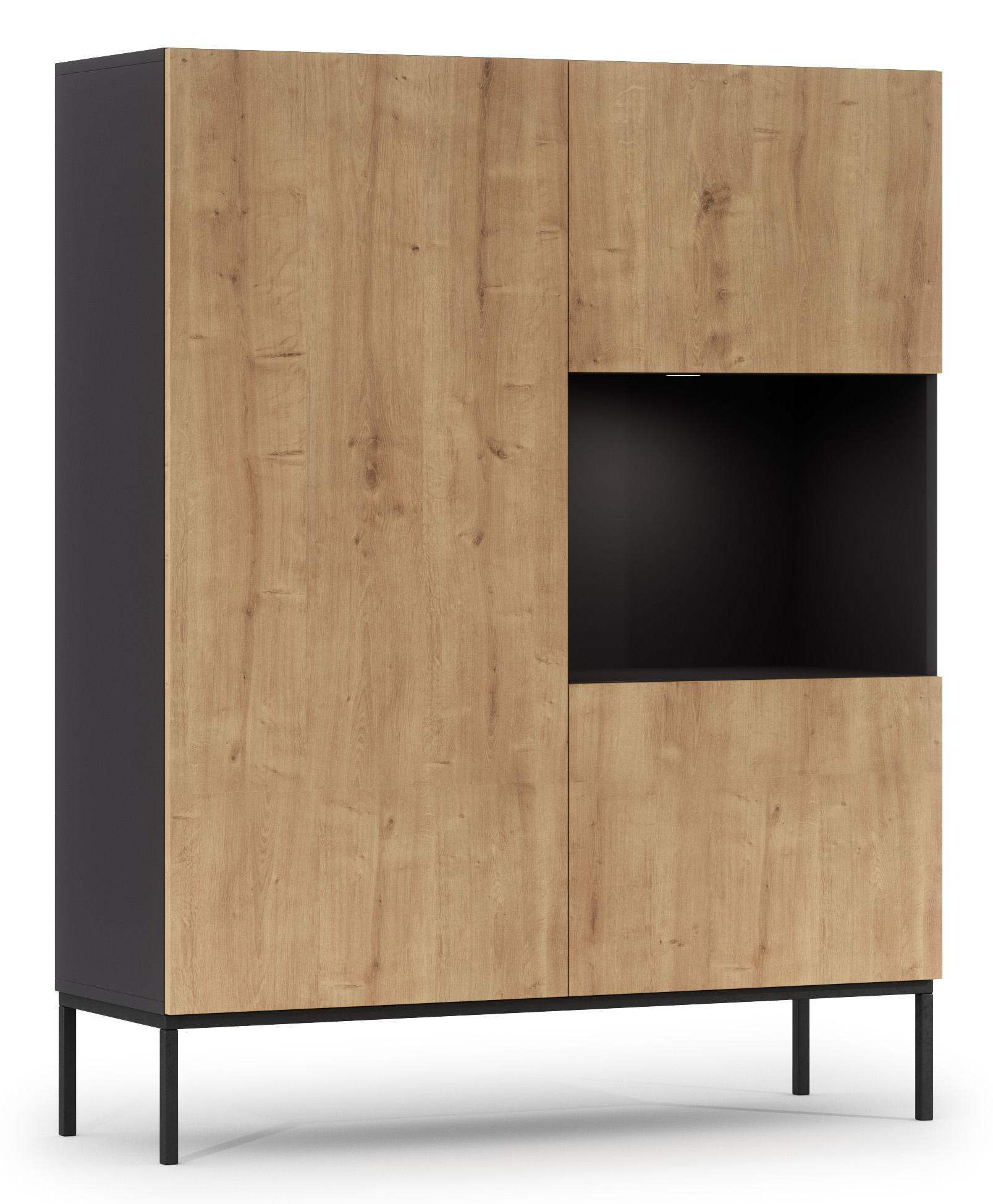 Witryna dwudrzwiowa Jammad 120 cm z szufladą czarna / dąb artisan - zdjęcie 1