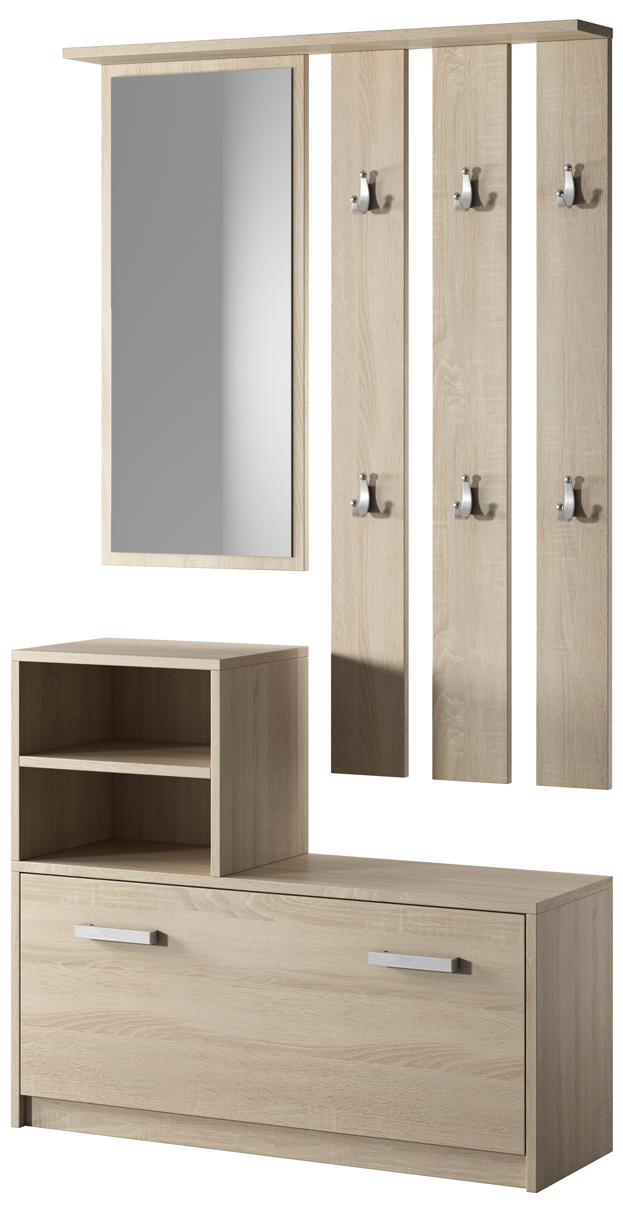 Zestaw do przedpokoju Yesfir z lustrem, wieszakami, półkami oraz szafką na buty Dąb sonoma jasny  - zdjęcie 1