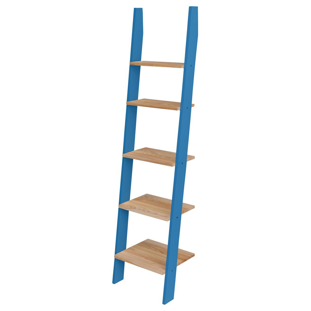 Regał drewniany Ashme 180x45x35 cm z niebieskimi bokami - zdjęcie 1