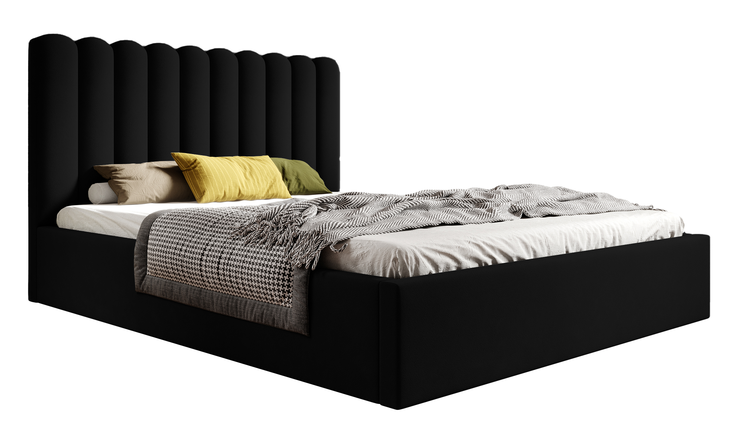 Łóżko tapicerowane Motoba 160x200 cm z pojemnikiem czarne welur stelaż drewniany