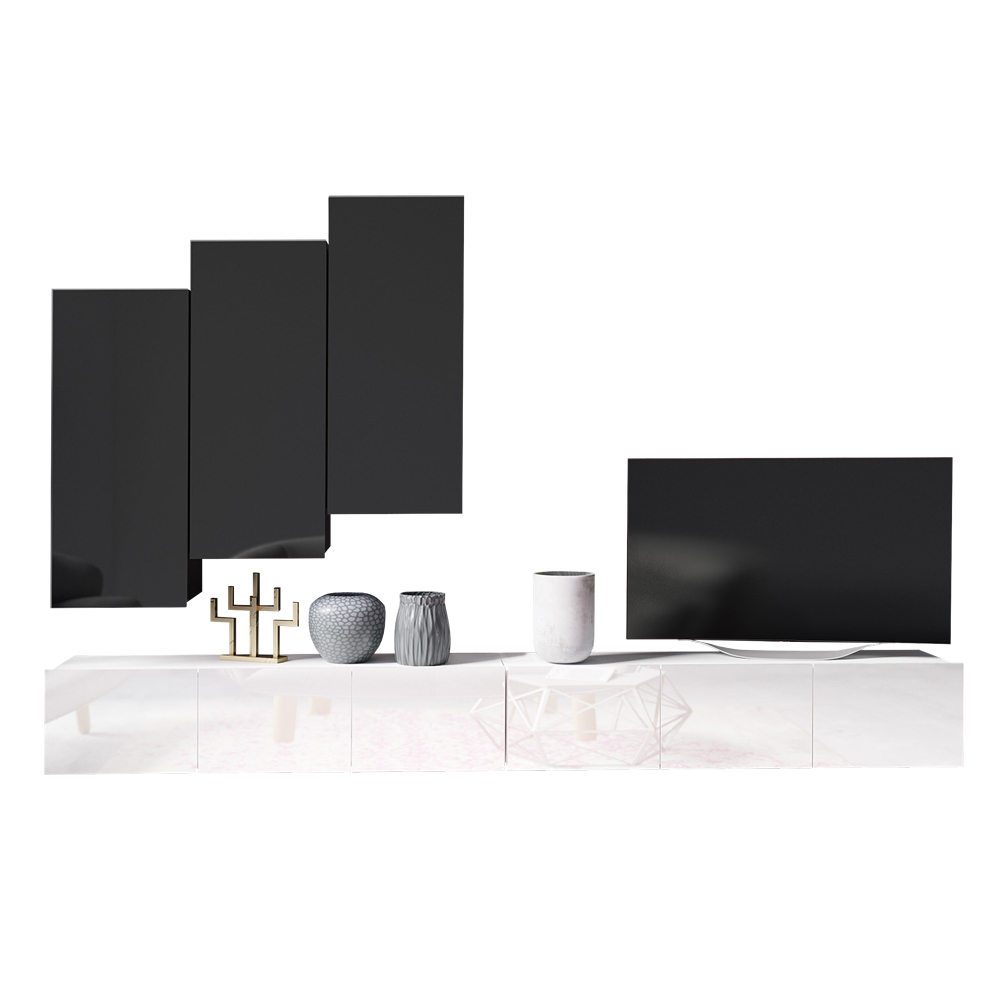 Meblościanka Kirdon z zamykanymi półkami pionowymi Biały / Czarny  - zdjęcie 4