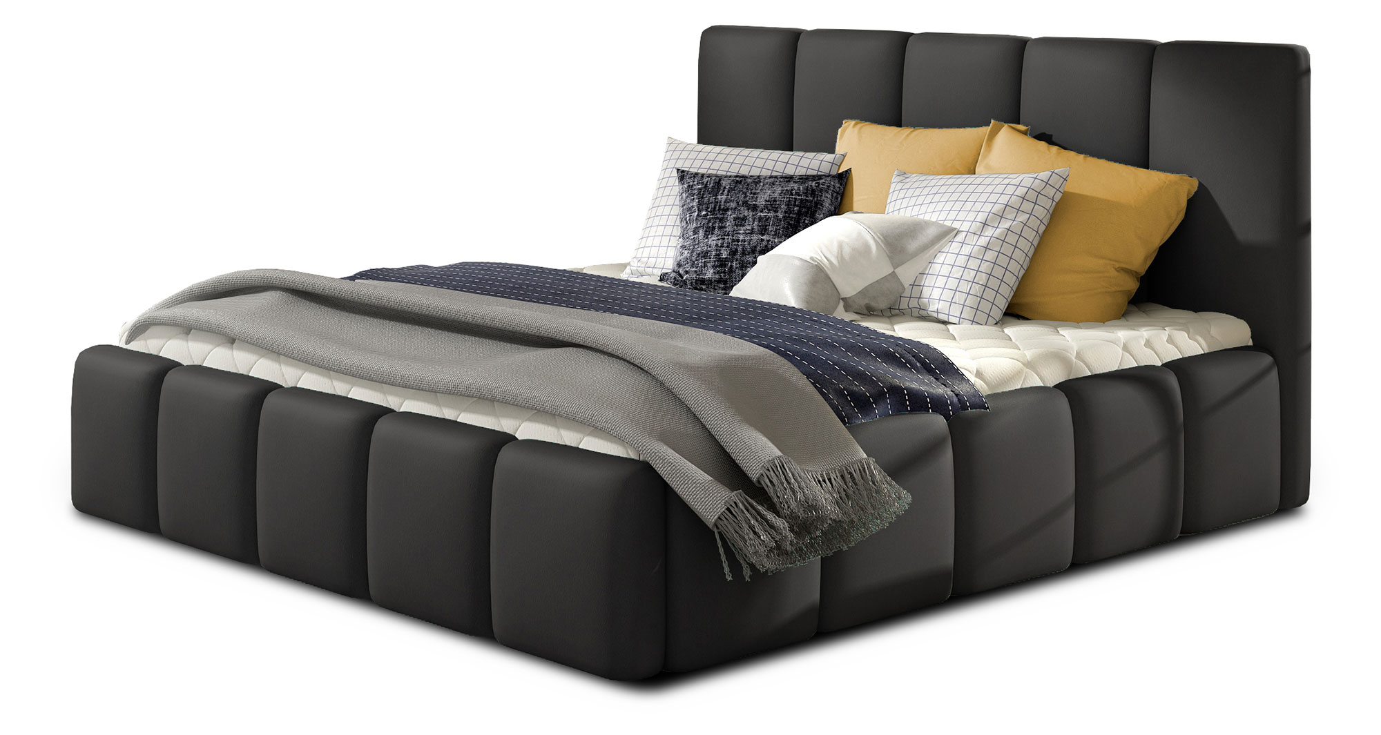 Łóżko tapicerowane Wapen 160x200 cm z pojemnikiem czarne ekoskóra - zdjęcie 1