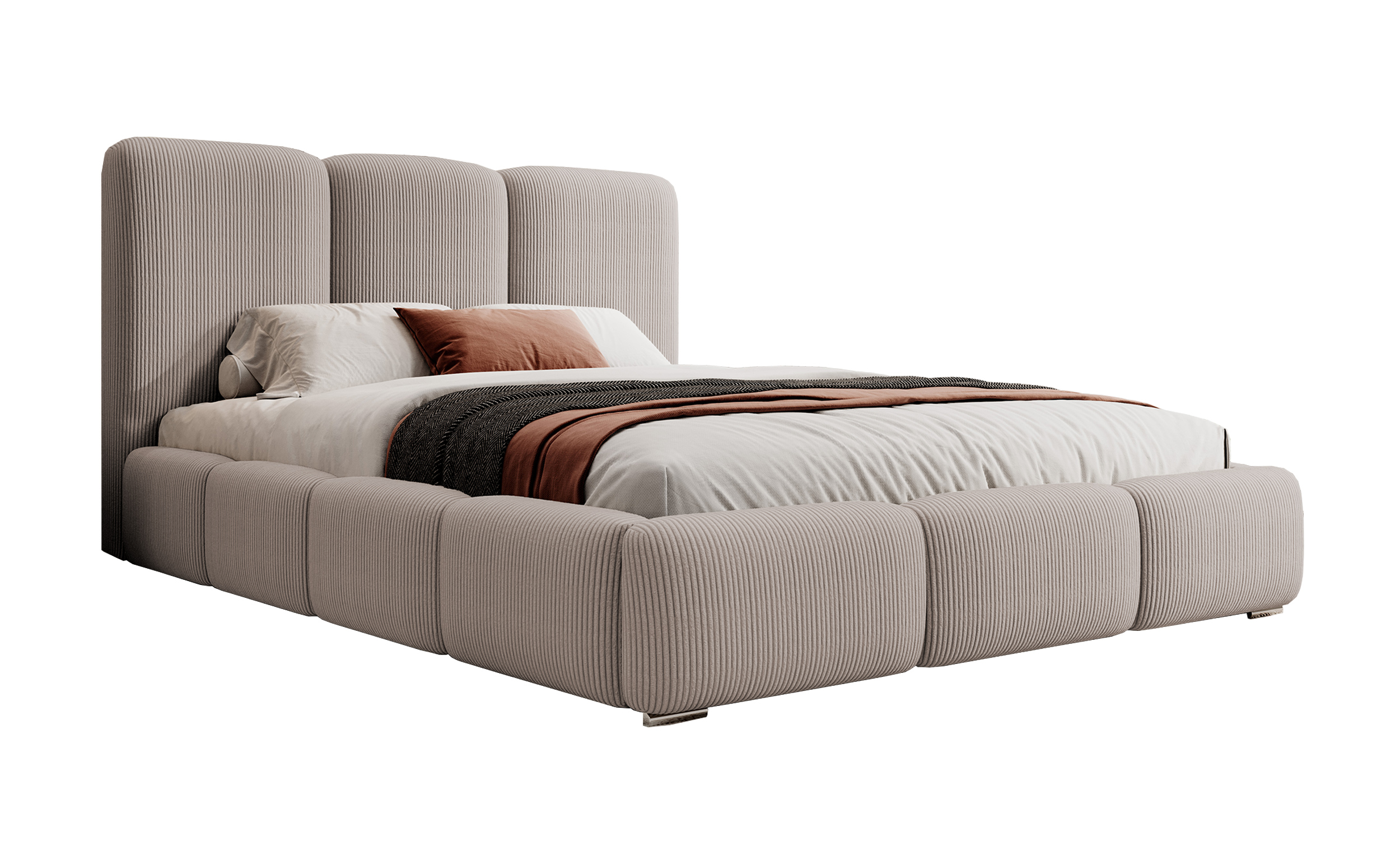 Łóżko tapicerowane 180x200 cm Bauro z pojemnikiem z metalowym stelażem ciemnobeżowe sztruks - zdjęcie 1