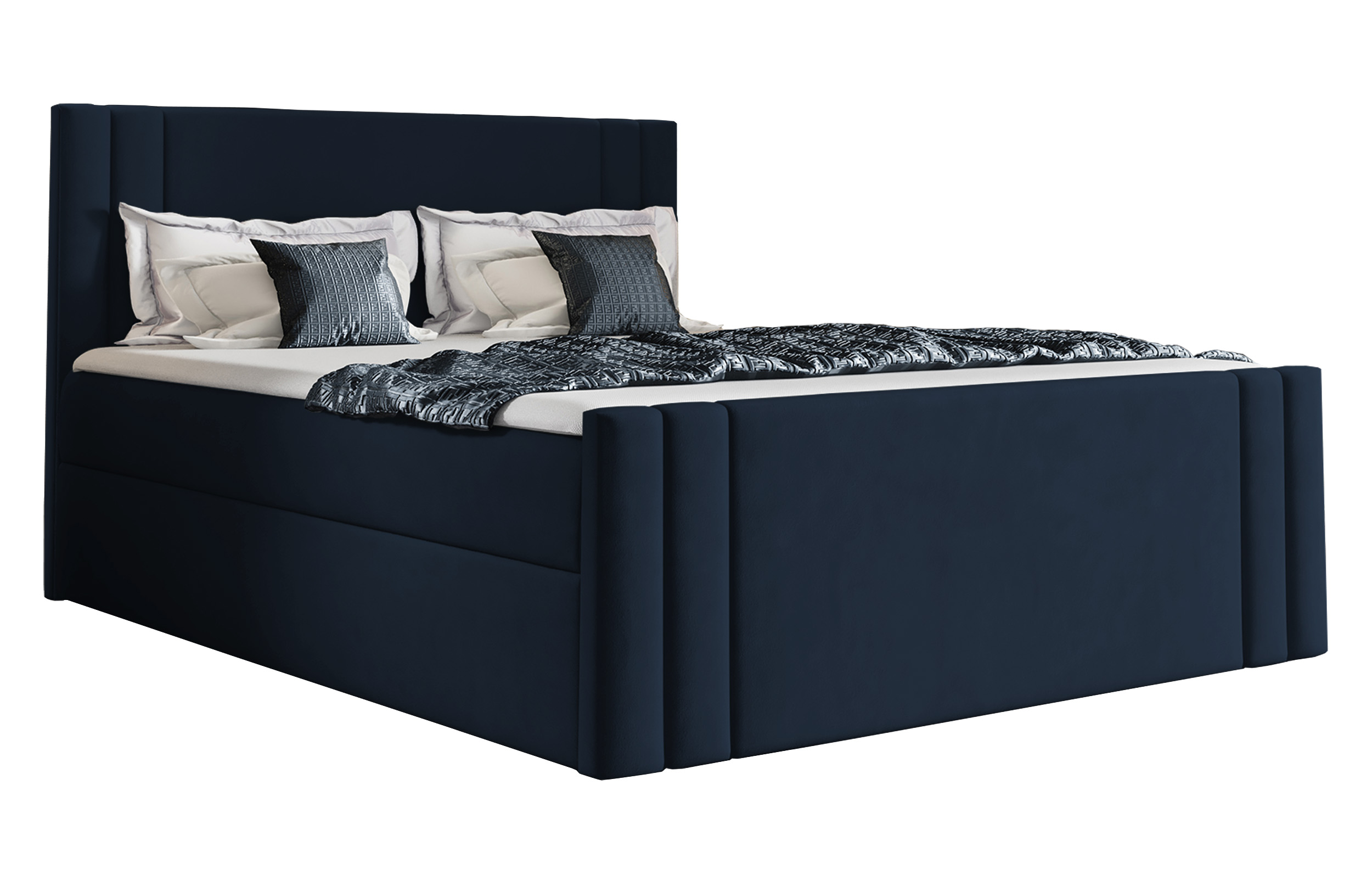 Łóżko kontynentalne Dulmo 160x200 z dwoma pojemnikami, materacem i topperem granatowe hydrofobowe - zdjęcie 1