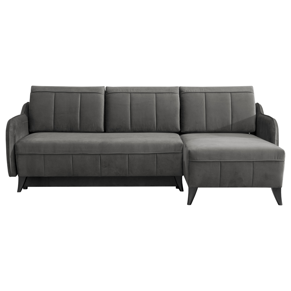 Narożnik z funkcją spania Olivella L-kształtny z pojemnikiem uniwersalny szary welur - zdjęcie 1