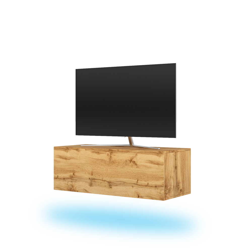 Szafka RTV Skylara w kolorze dąb wotan z niebieskim LED 100 cm  - zdjęcie 1