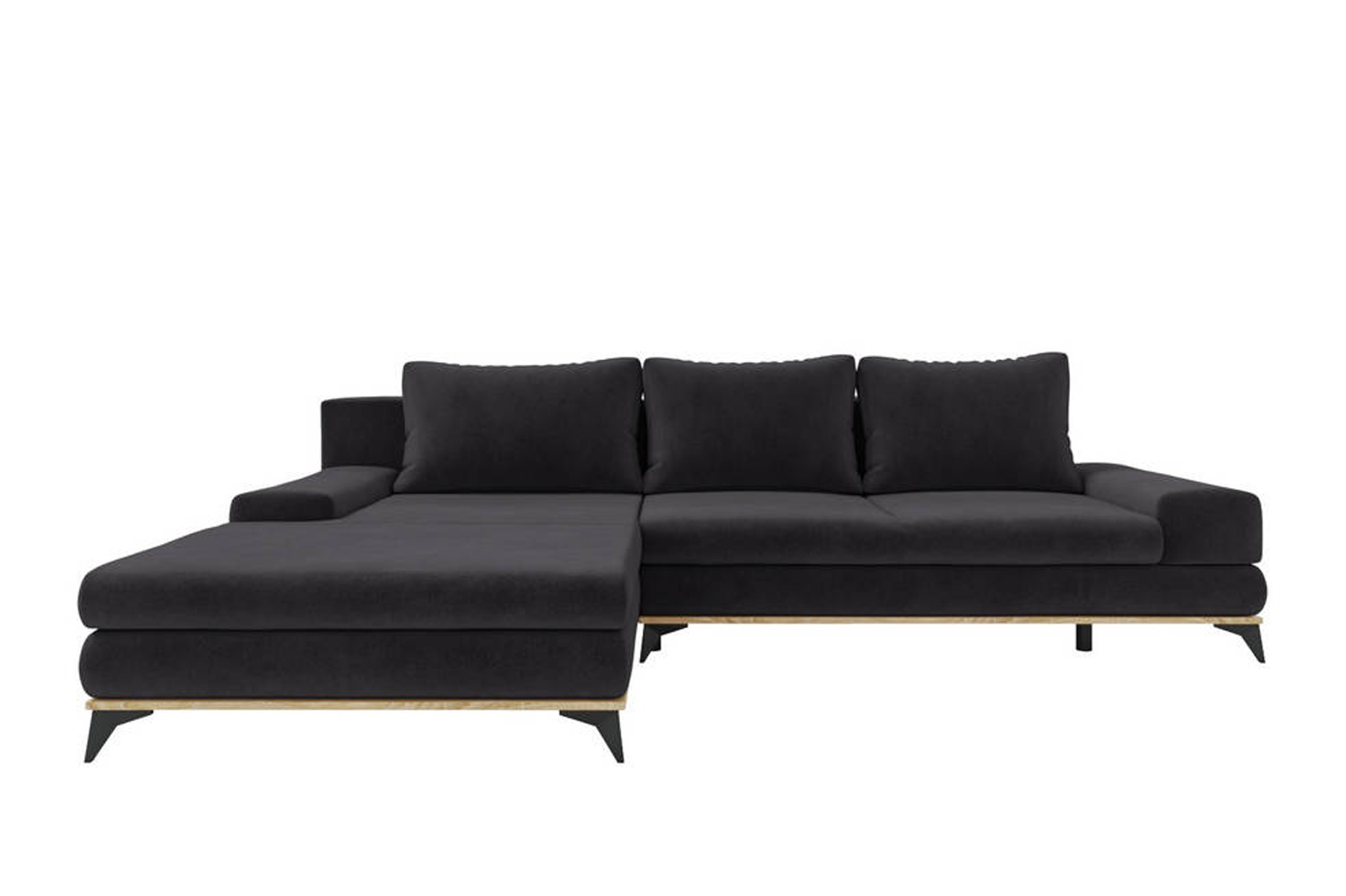 Narożnik z funkcją spania Stoverto L-kształtny z pojemnikiem szary w tkaninie hydrofobowej prawostronny