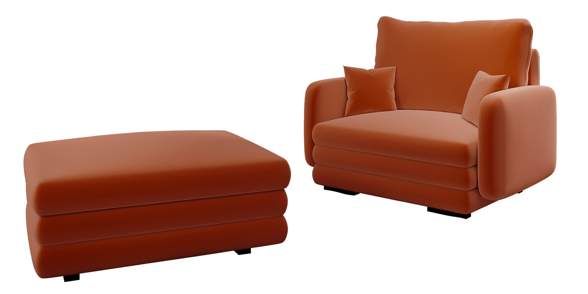 Fotel kubełkowy z podnóżkiem Lincino miedziany welur - zdjęcie 1