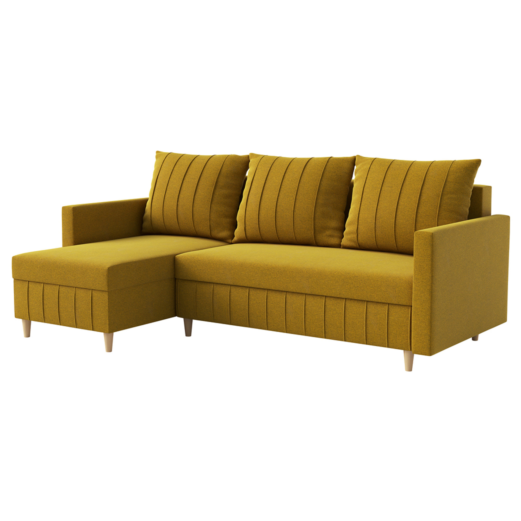 Narożnik z funkcją spania Morpreses L-kształtny z pojemnikiem uniwersalny musztardowy plecionka