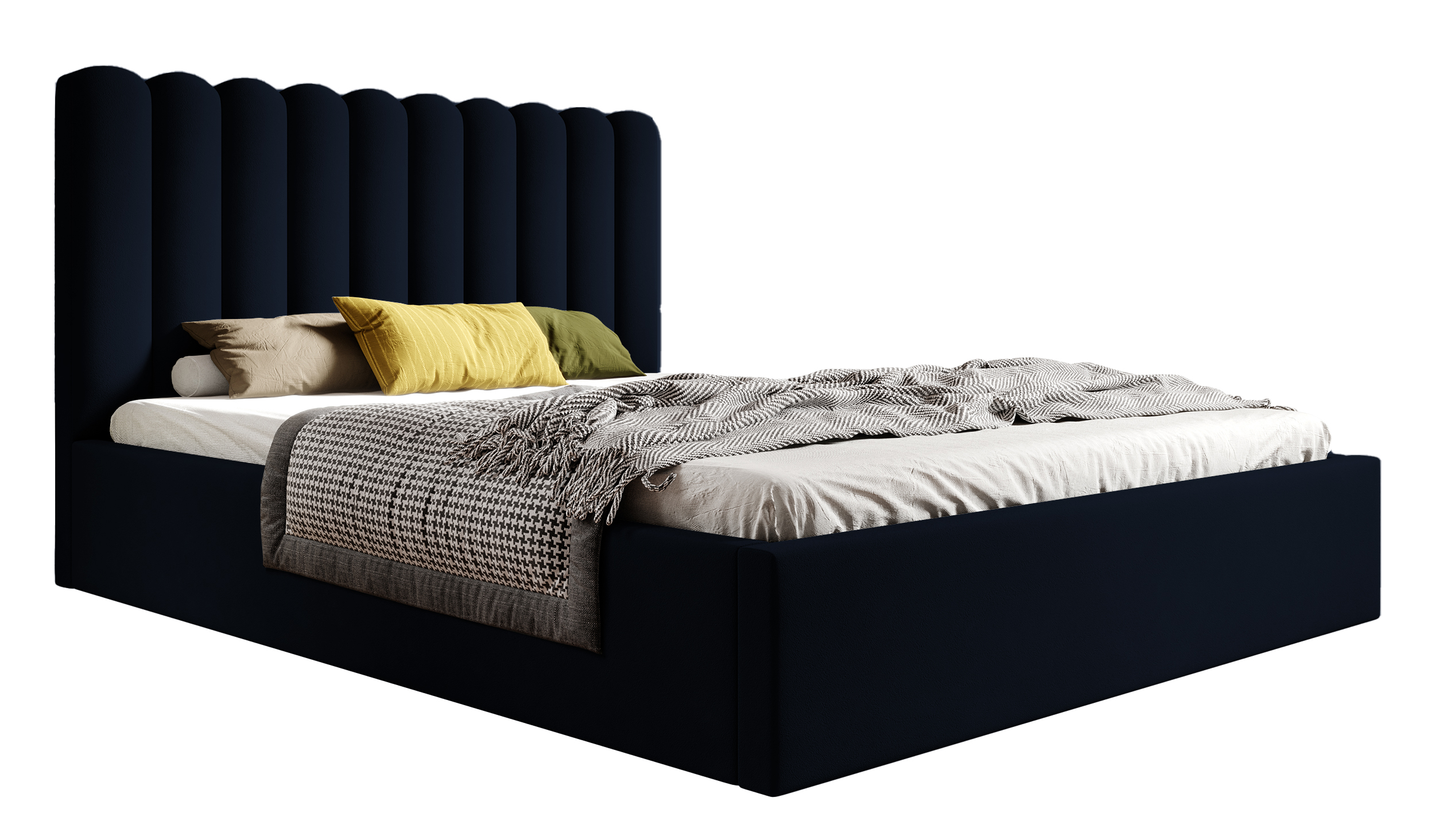 Łóżko tapicerowane Motoba 140x200 cm z pojemnikiem granatowe welur stelaż metalowy - zdjęcie 1