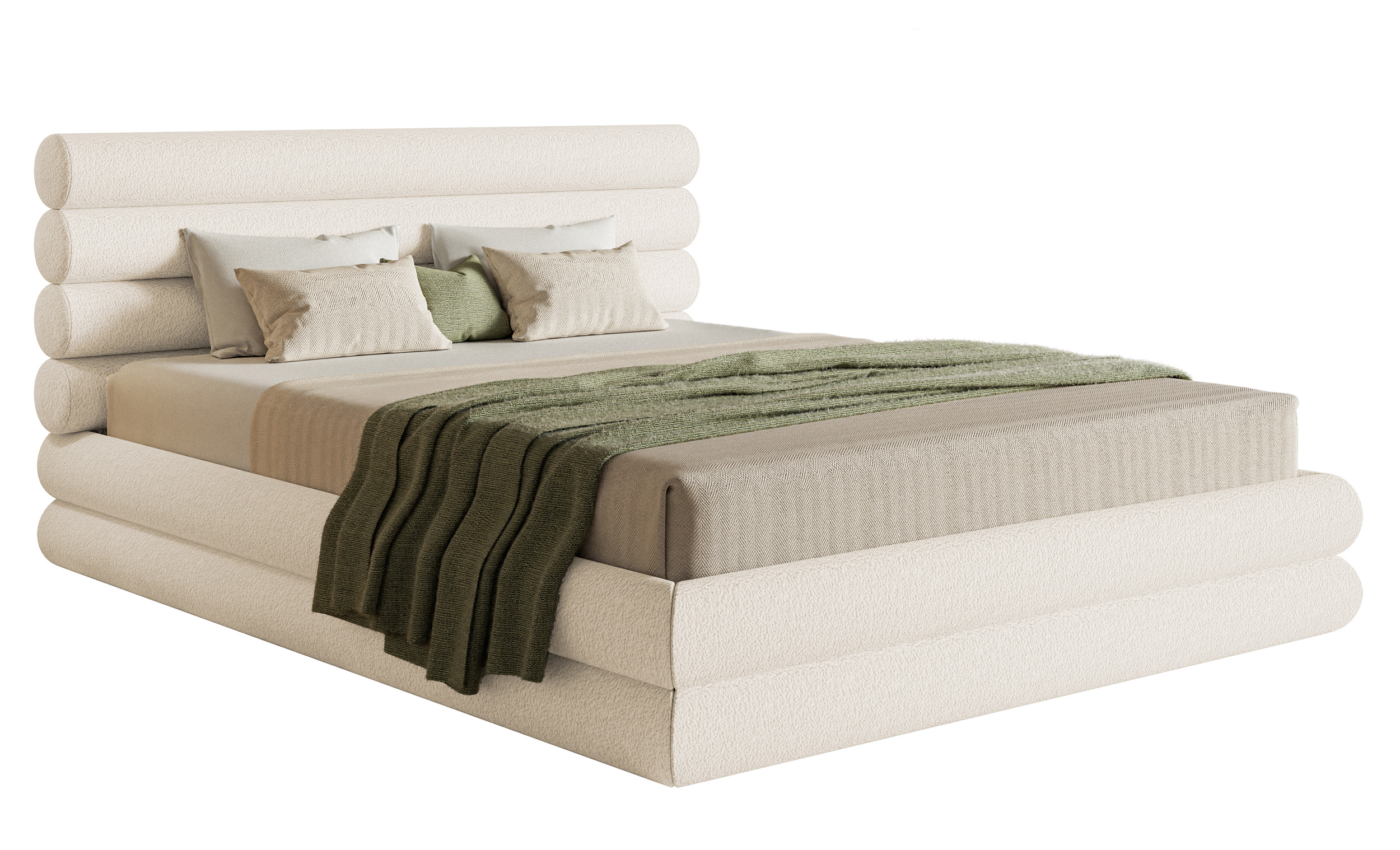 Łóżko tapicerowane 160x200 cm Buffalino z pojemnikiem stelaż metalowy kremowe boucle - zdjęcie 1