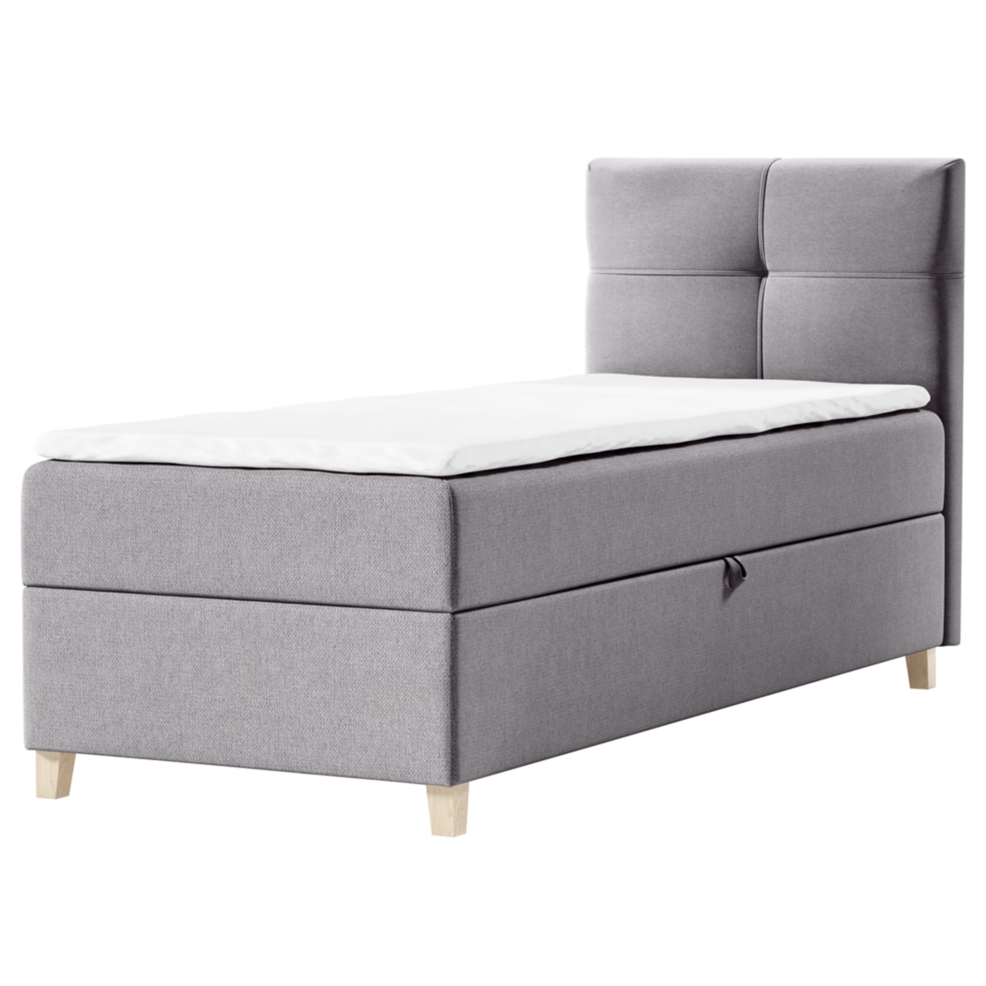 Łóżko kontynentalne 100x200 cm Firmini z pojemnikiem i topperem jednoosobowe szare - zdjęcie 1
