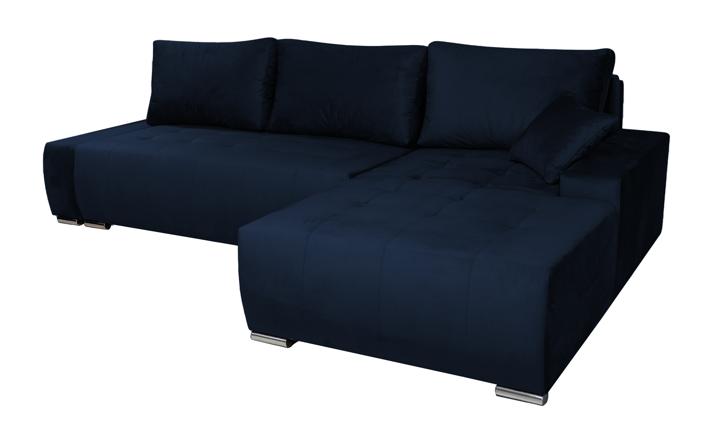Narożnik z funkcją spania Manados L-kształtny z pojemnikiem  ciemnoniebieski velvet prawostronny - zdjęcie 1