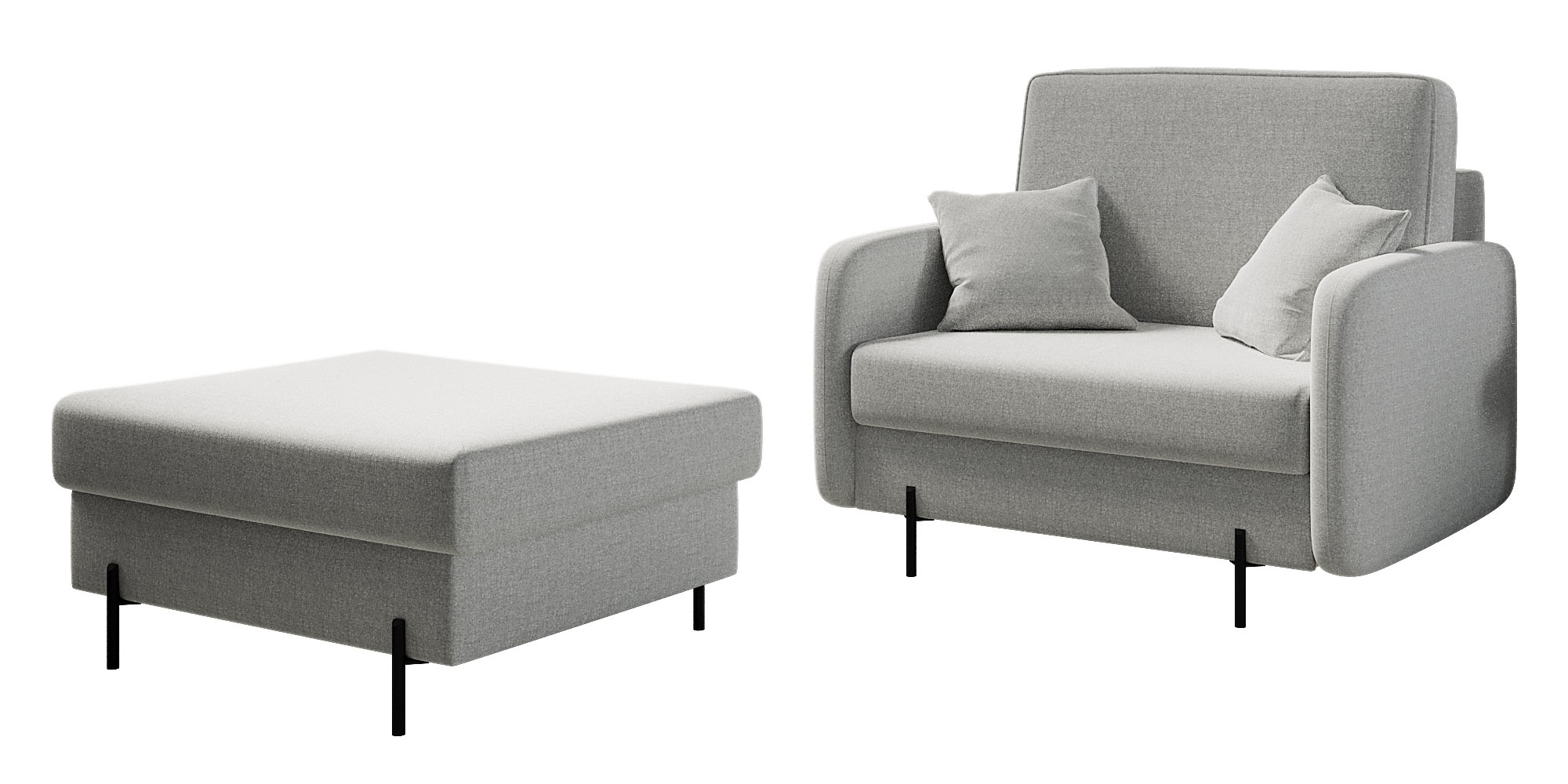 Fotel kubełkowy z podnóżkiem Solferina jasnoszary w tkaninie łatwoczyszczącej - zdjęcie 1