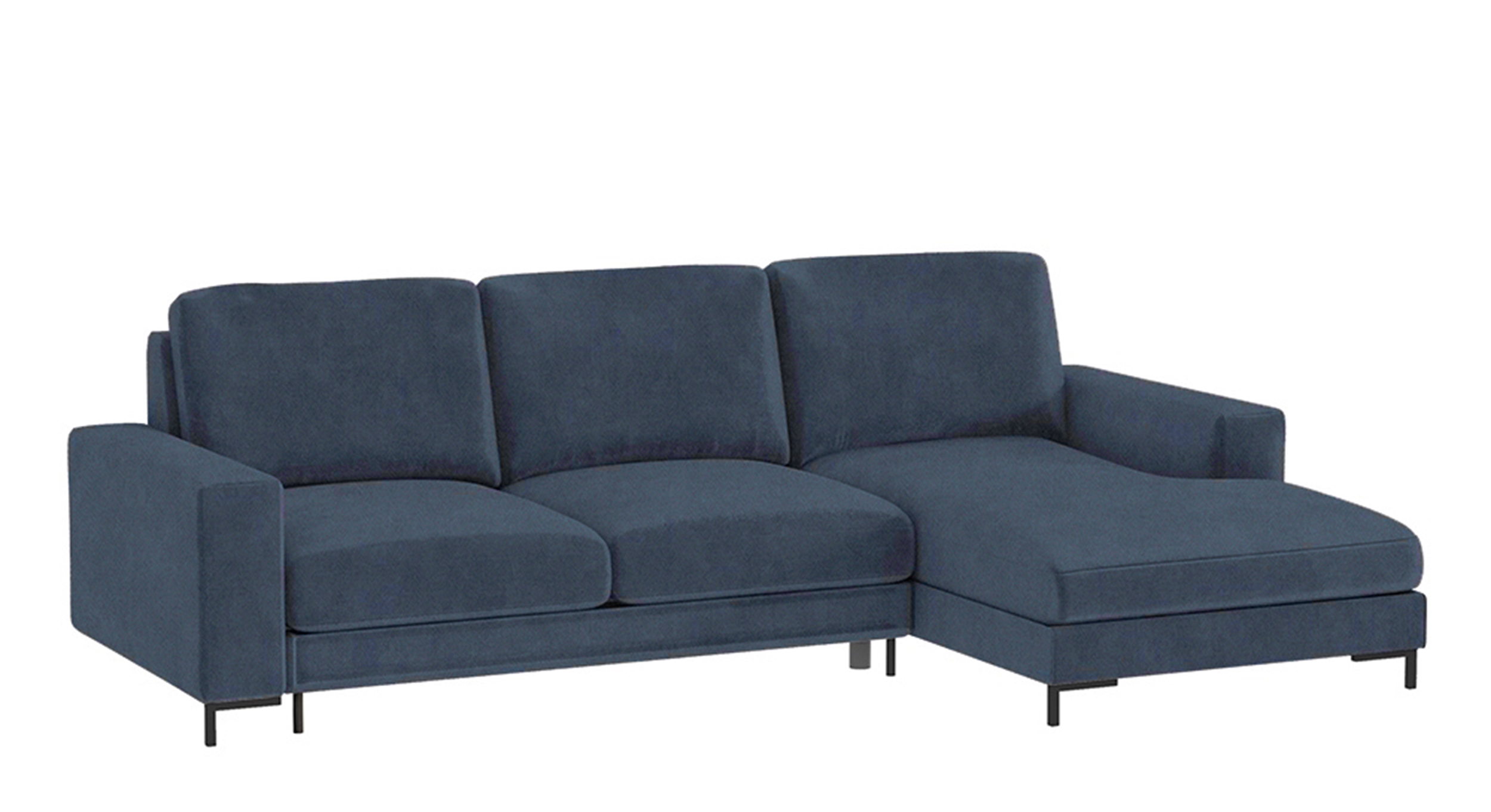 Narożnik z funkcją spania Mokpeo L-kształtny z dwoma pojemnikami na czarnych nóżkach granatowy w tkaninie hydrofobowej prawostronny - zdjęcie 1