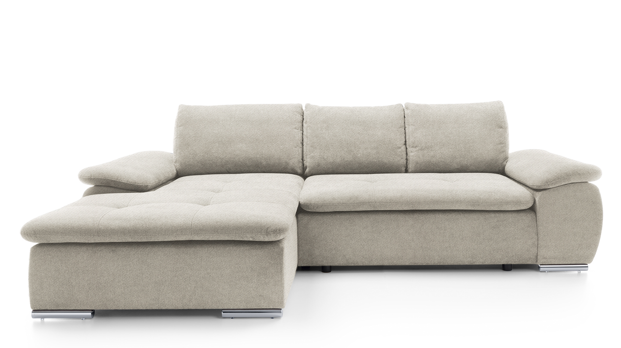 Narożnik z funkcją spania Amateo L-kształtny z pojemnikiem beżowy velvet hydrofobowy lewostronny - zdjęcie 1