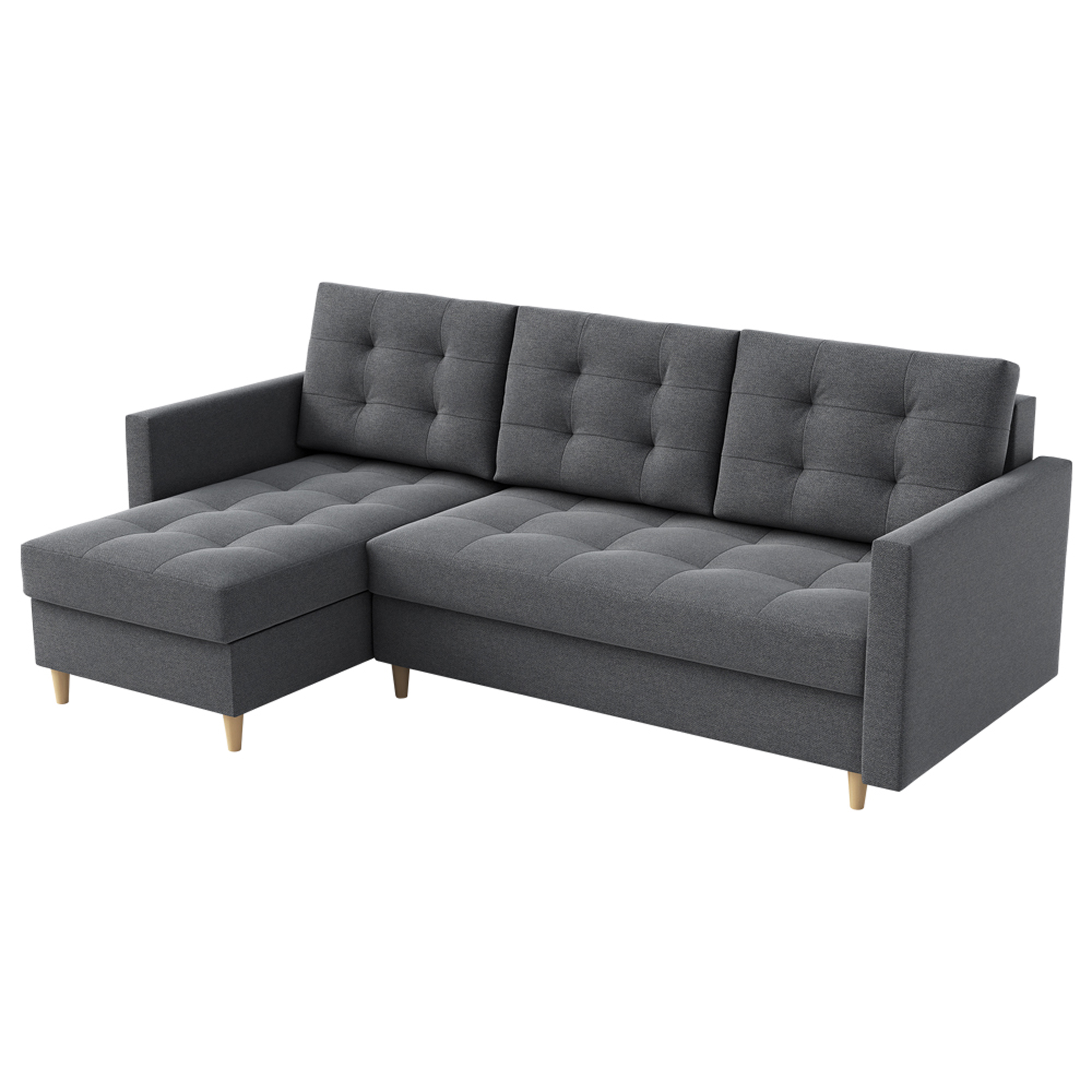 Narożnik z funkcją spania Plauton L-kształtny z pojemnikiem uniwersalny ciemnoszary plecionka - zdjęcie 1