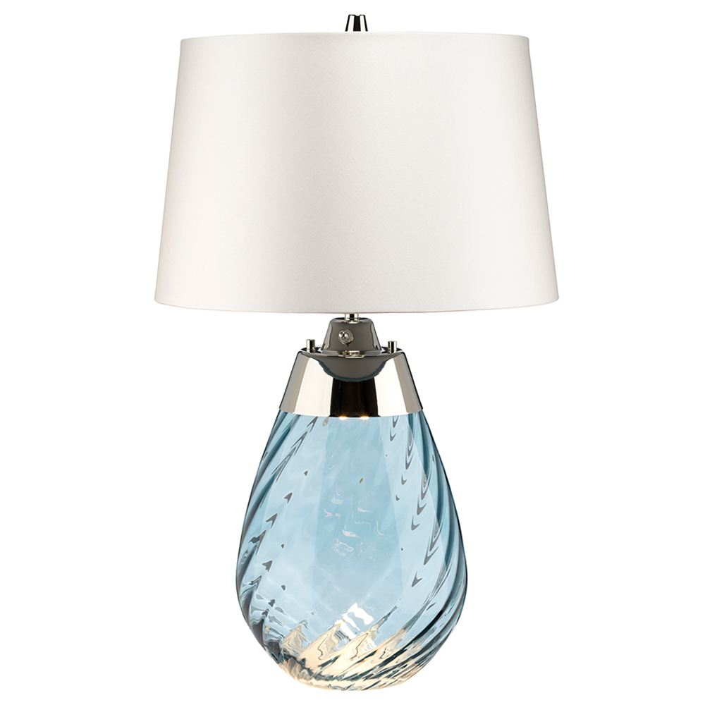 Lampa stołowa Leensy z satyny średnica 35 cm biała/niebieska - zdjęcie 1