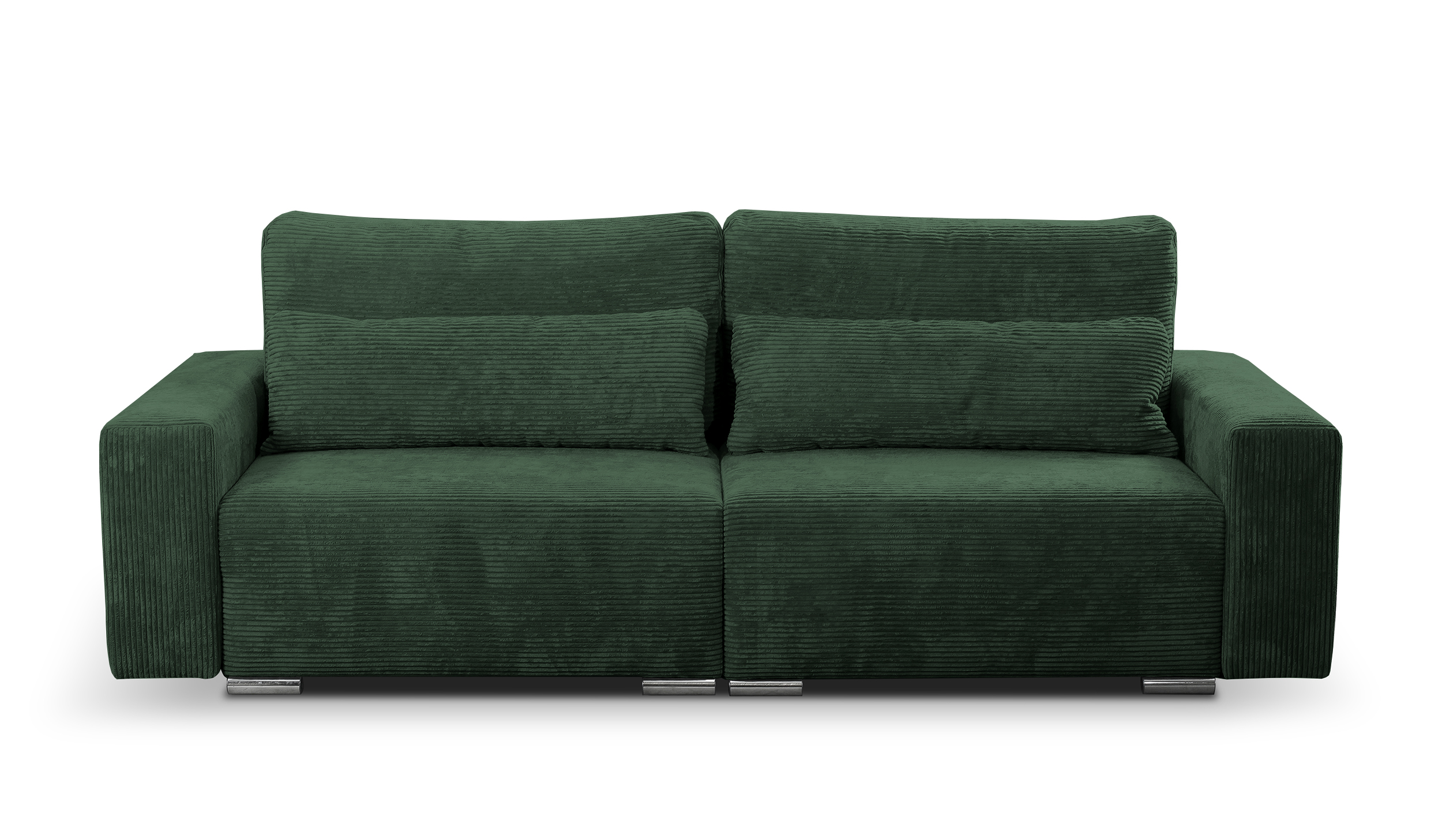 Kanapa rozkładana trzyosobowa Catalista ciemnozielona z pojemnikiem sztruks nogi srebrne - zdjęcie 1