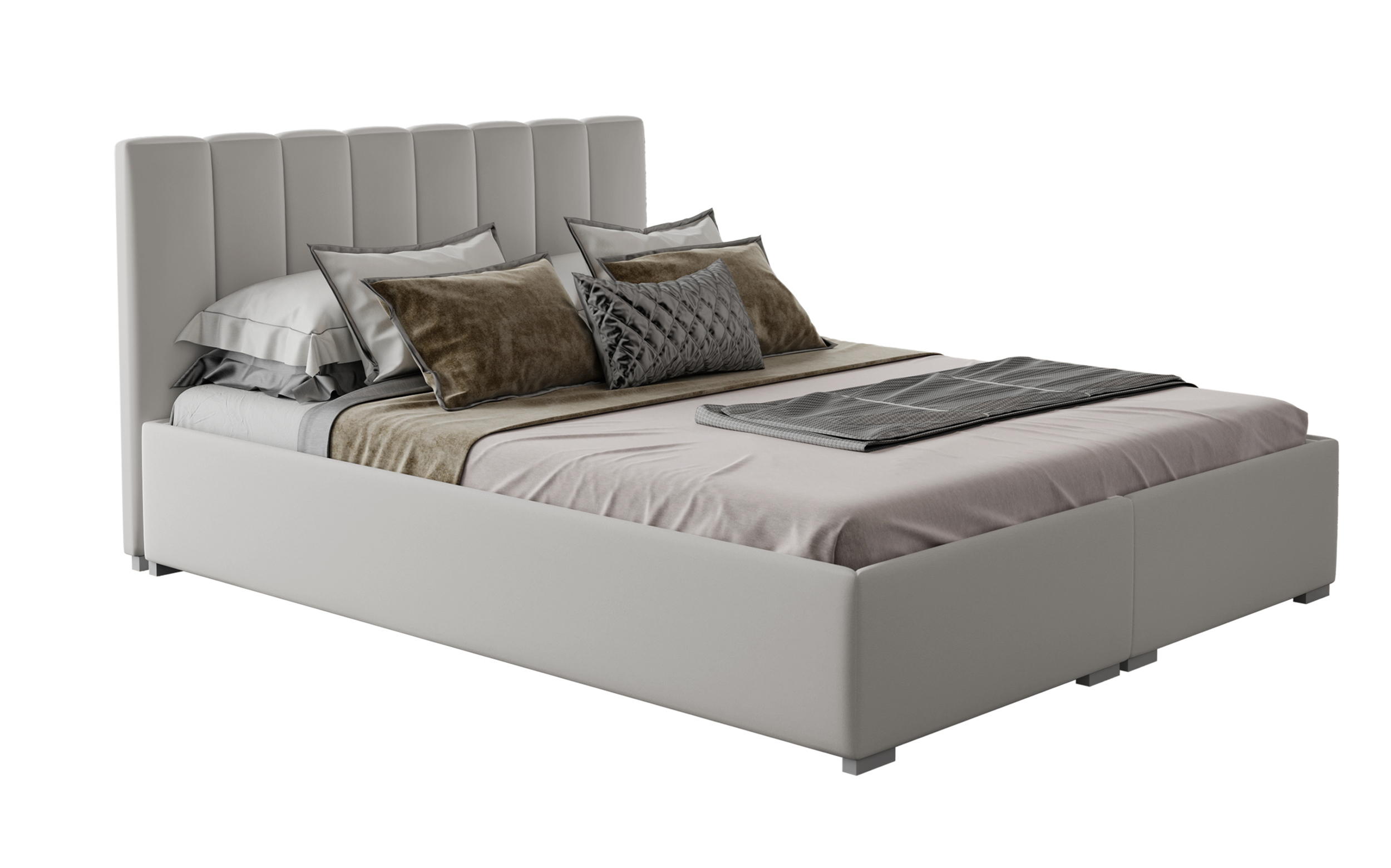 Łóżko tapicerowane 180x200 cm Romkino z pojemnikami jasnobeżowe welur hydrofobowy - zdjęcie 1