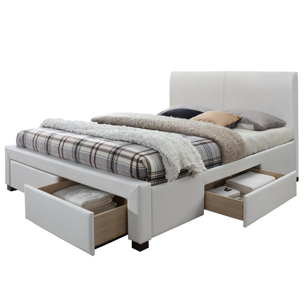 Łóżko tapicerowane Mirissa biała ekoskóra - zdjęcie 1