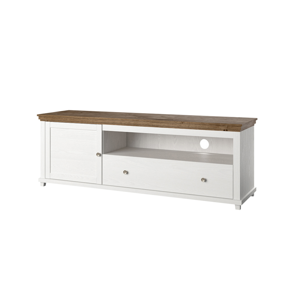 Szafka RTV Euglia 181 cm jesion Abisko z blatem dąb Lefkas - zdjęcie 1