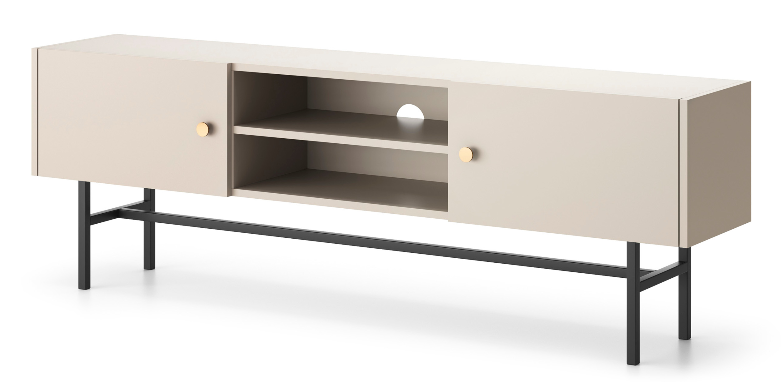 Szafka RTV Divenos dwudrzwiowa 155 cm z wnękami Szary beż - zdjęcie 1