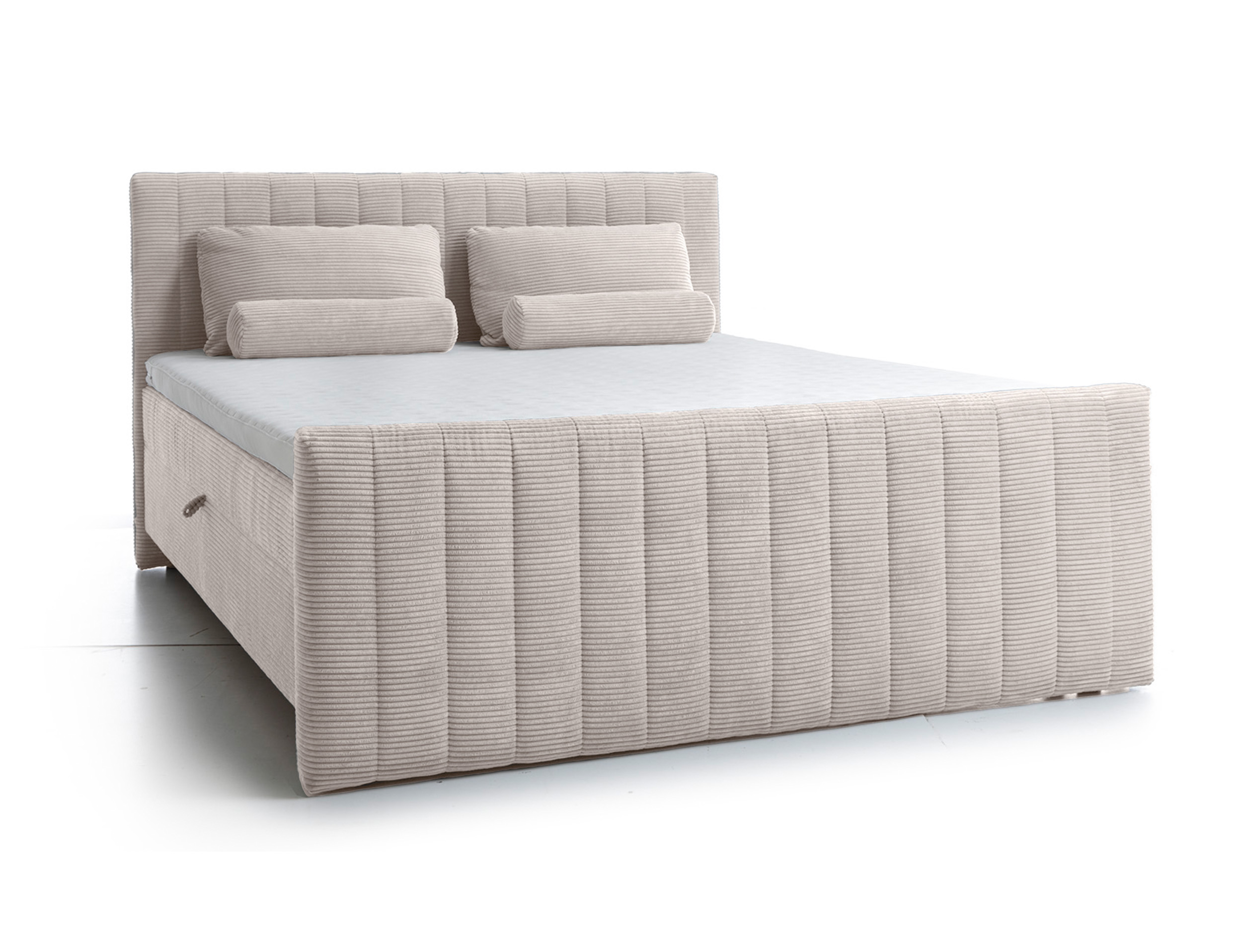 Łóżko kontynentalne Lullabino 160x200 cm z pojemnikami i topperem jasnobeżowe sztruks - zdjęcie 1