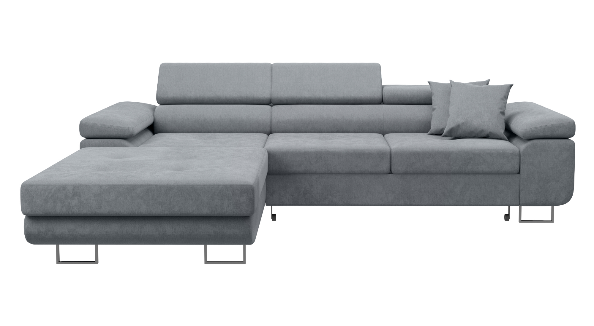 Narożnik z funkcją spania Ganta L-kształtny z pojemnikiem jasnoszary welur hydrofobowy lewostronny