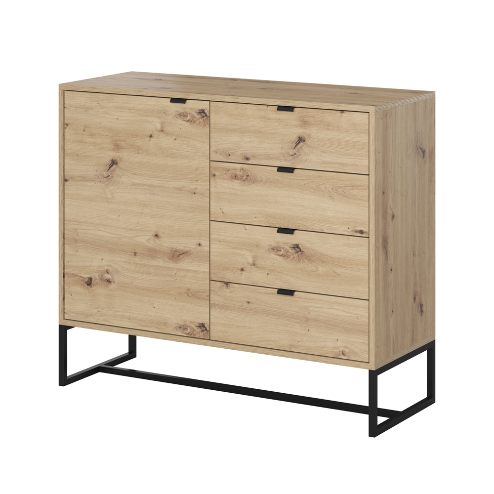 Komoda niska Abietto z czterema szufladami 103 cm dąb - zdjęcie 1