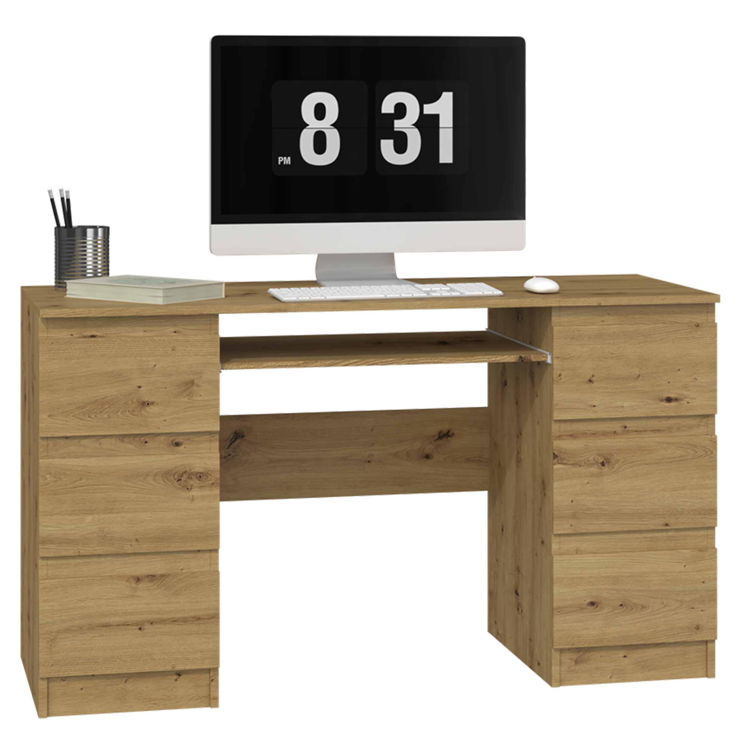 Biurko Tasnar 130x51 cm z sześcioma szufladami dąb artisan - zdjęcie 1