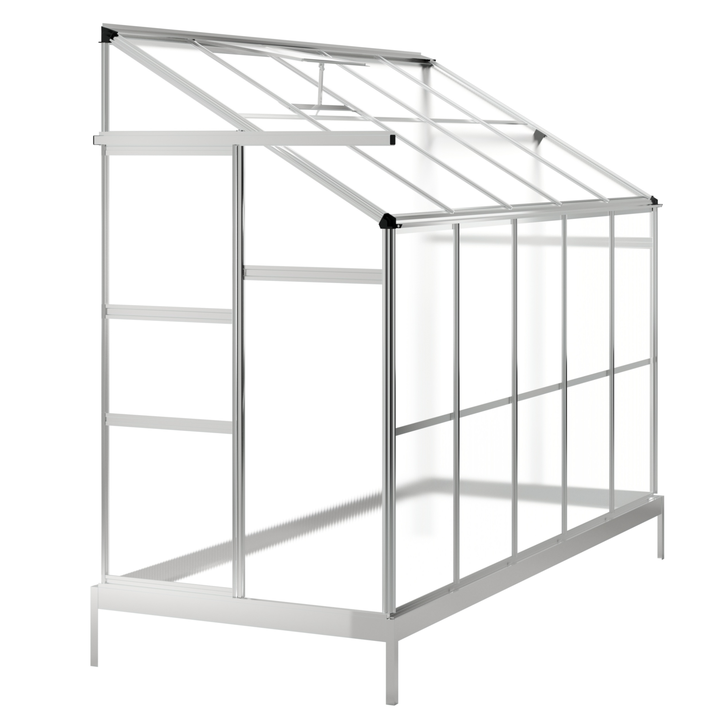 Szklarnia ogrodowa aluminiowa poliwęglanowa 3,78 m2 pięciosekcyjna z fundamentem 124x305 cm srebrna - zdjęcie 1