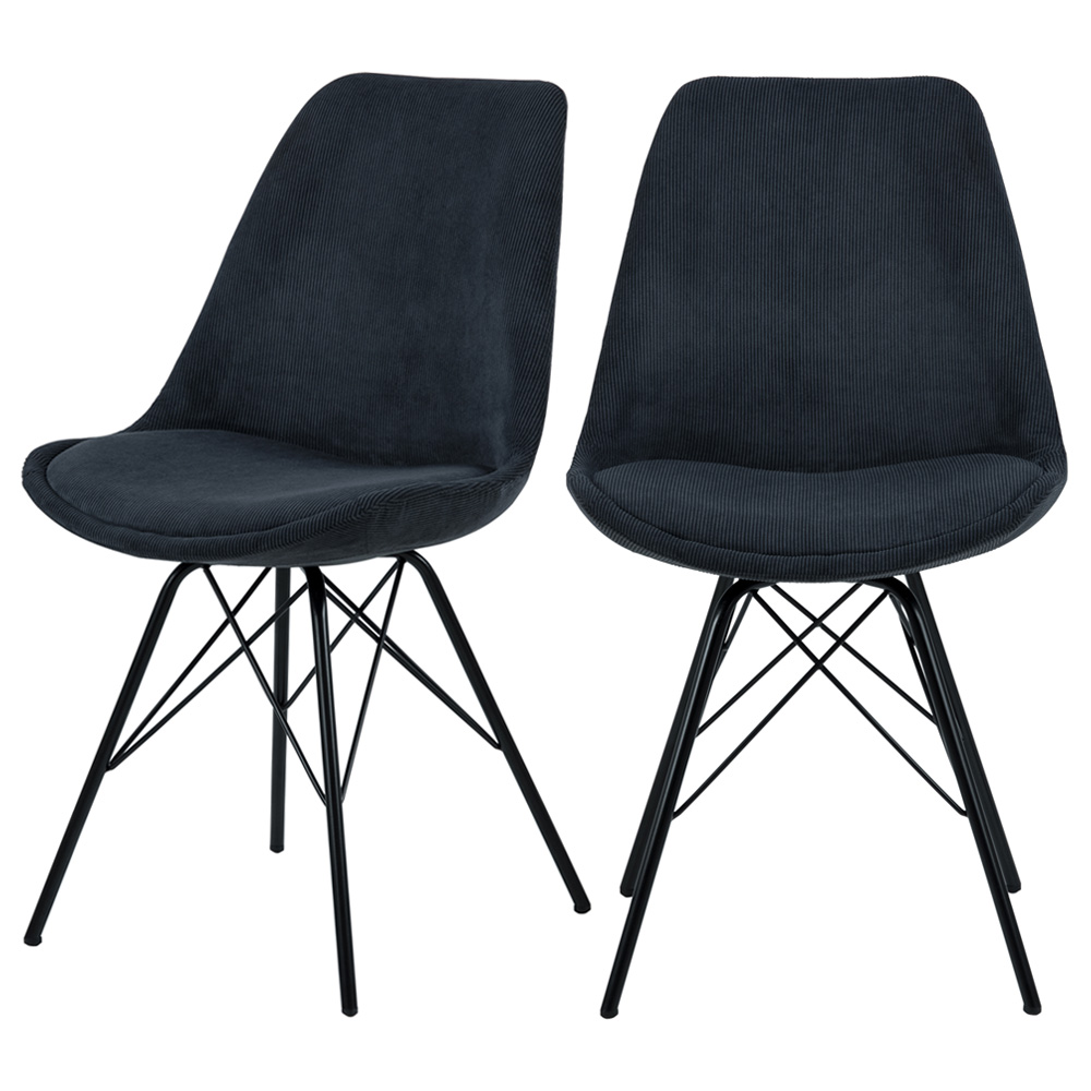 Zestaw dwóch krzeseł tapicerowanych Sapodilla granatowy sztruks na czarnych nóżkach