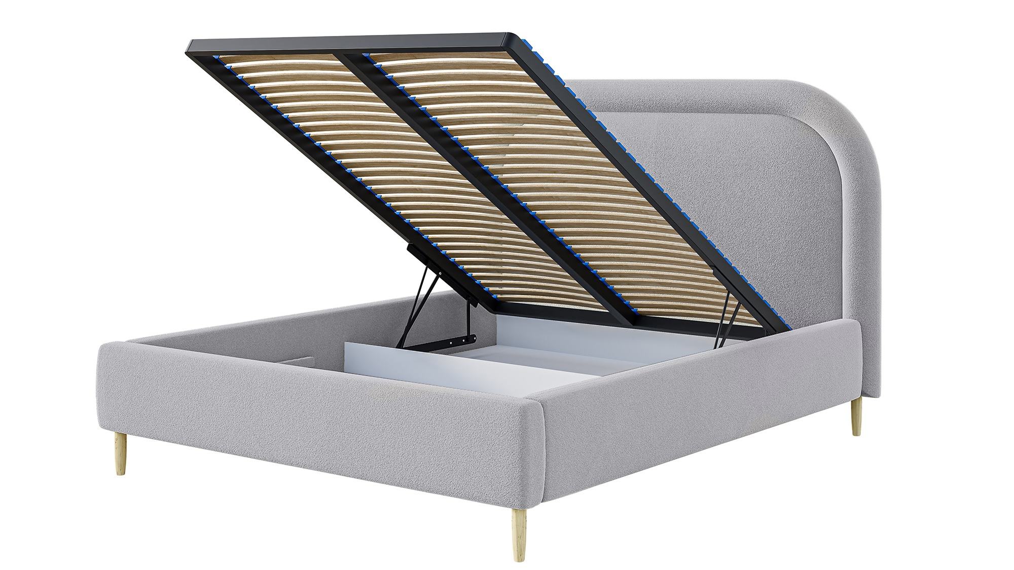 Łóżko tapicerowane 180x200 cm Loreo z pojemnikiem popielate boucle