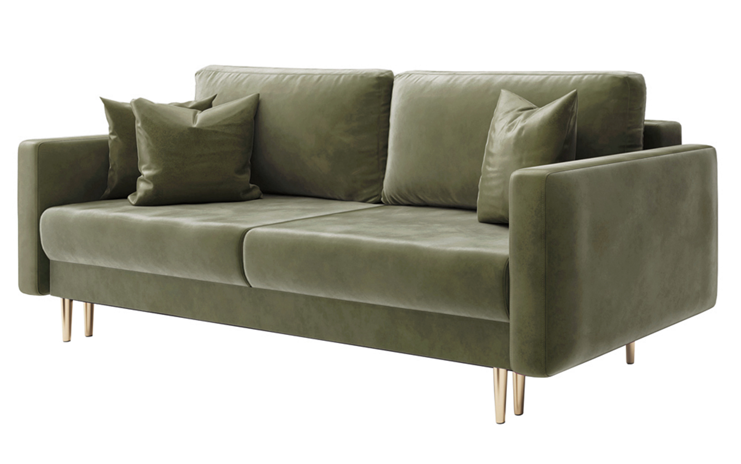 Kanapa rozkładana trzyosobowa Valico oliwkowa velvet hydrofobowy - zdjęcie 1