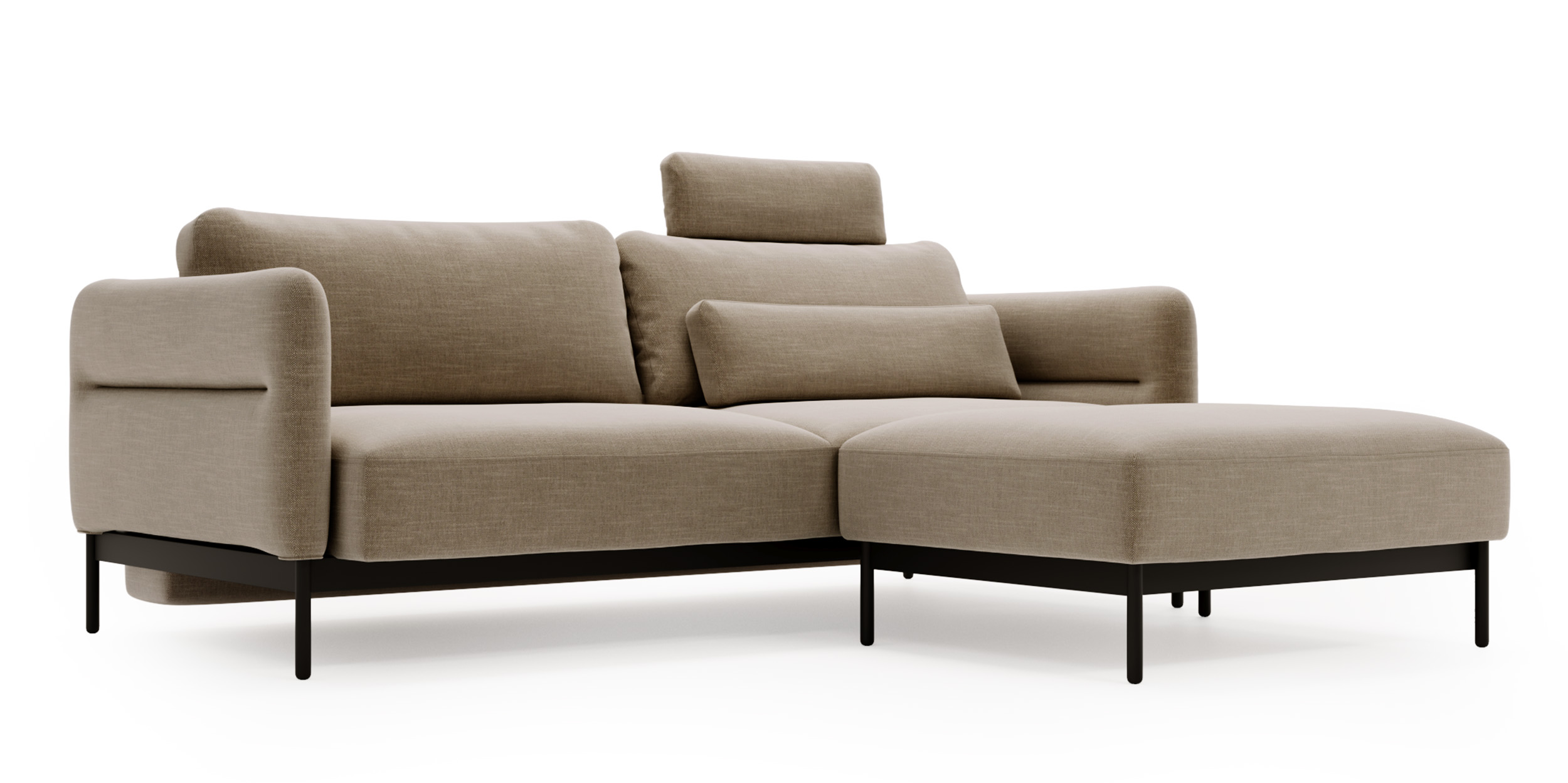 Kanapa rozkładana trzyosobowa Solianero z pufą ciemnobeżowa plecionka - zdjęcie 1