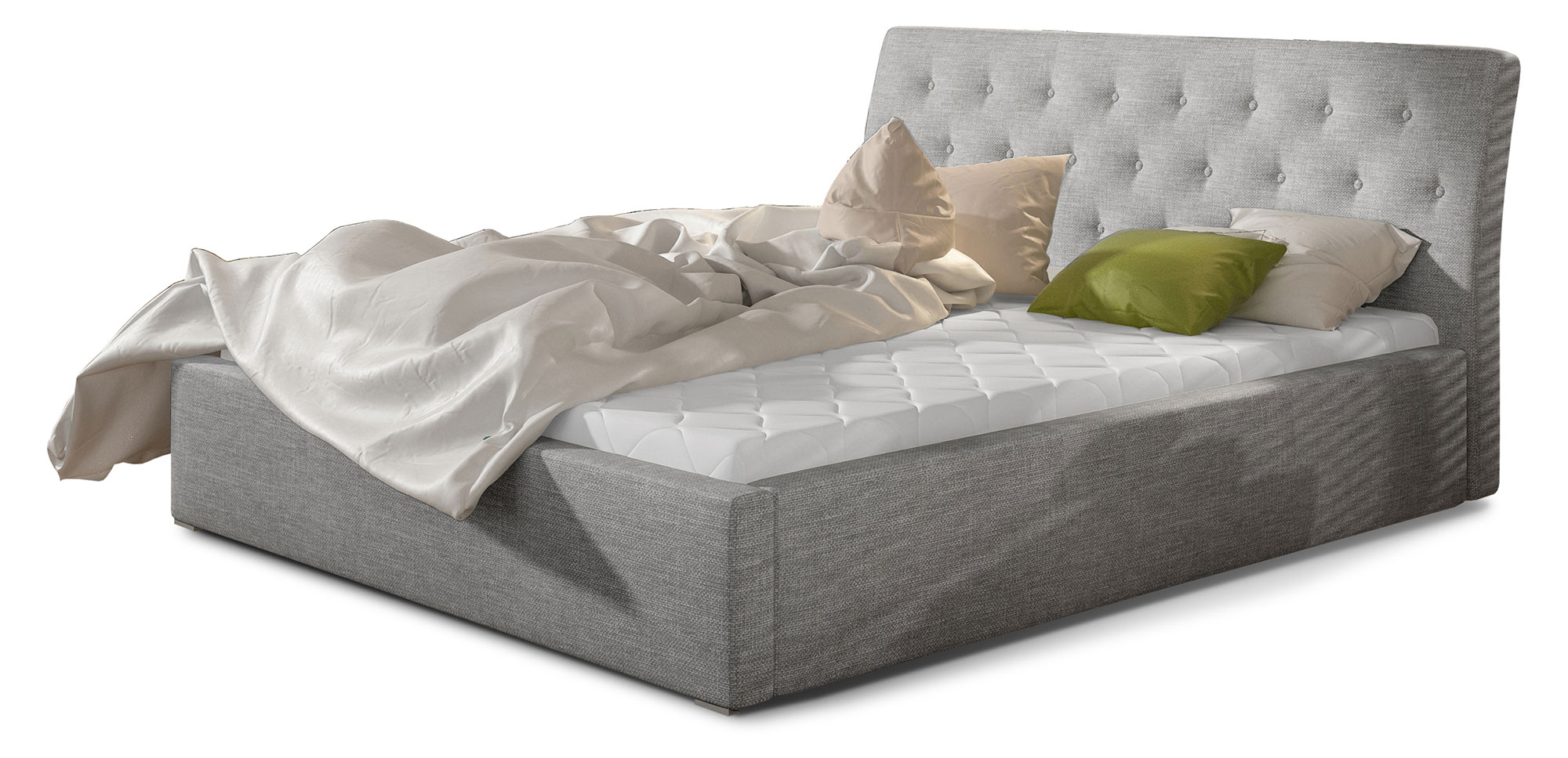 Łóżko tapicerowane Banjani 200x200 cm z pojemnikiem jasnoszare plecionka - zdjęcie 1