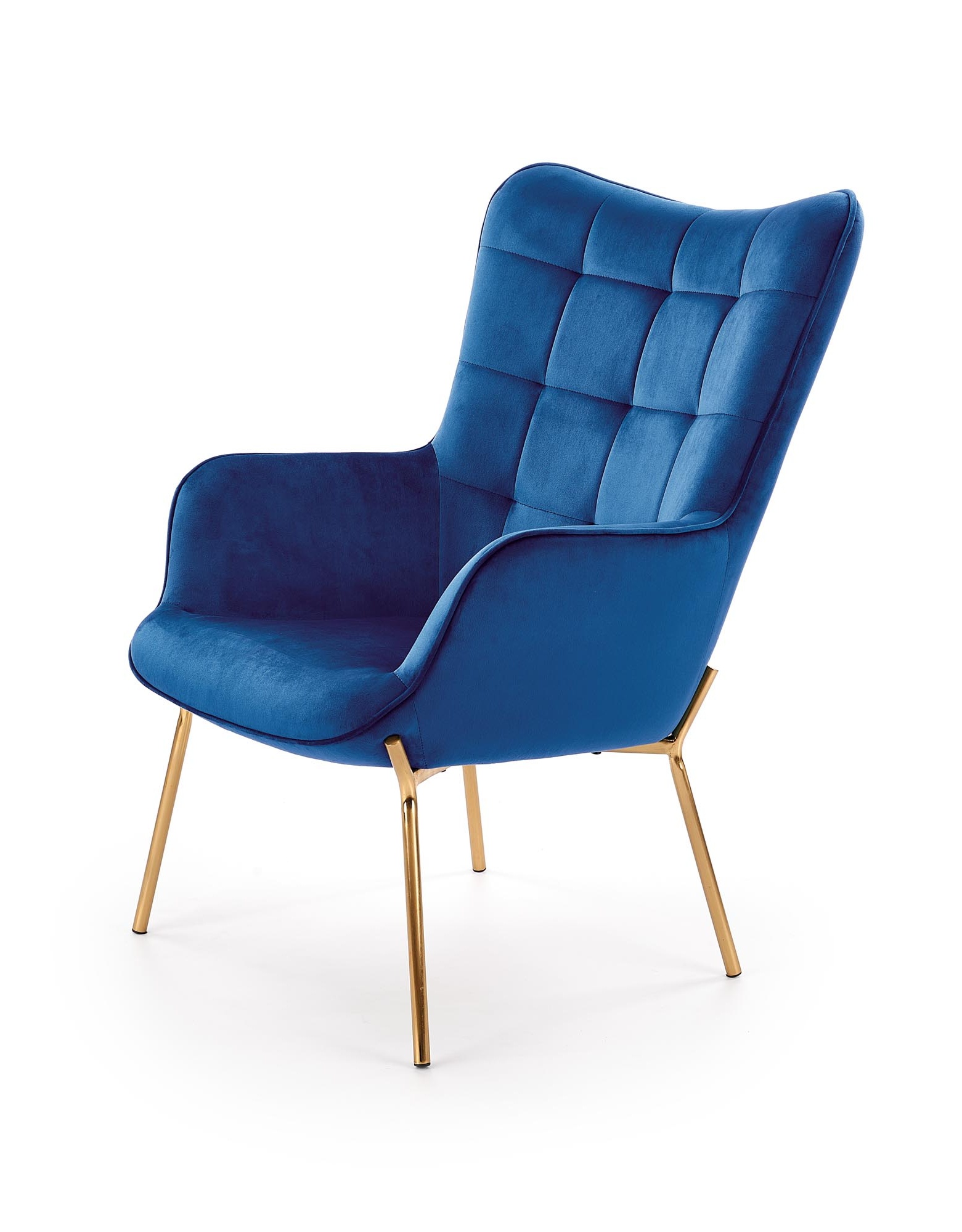 Fotel wypoczynkowy Ralkels granatowy na złotej podstawie