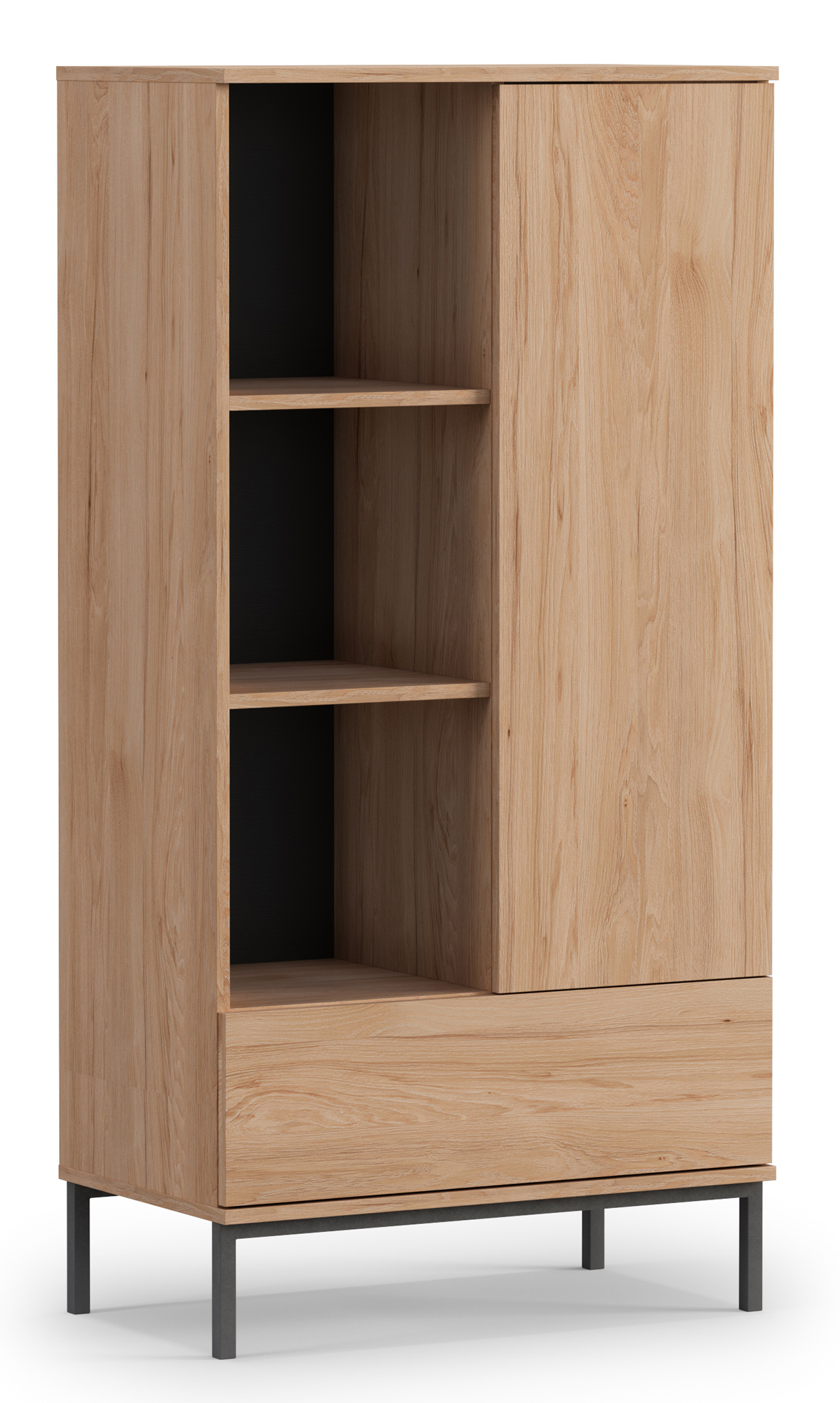 Regał zamykany Perila z otwartymi półkami i szufladą hikora - zdjęcie 1