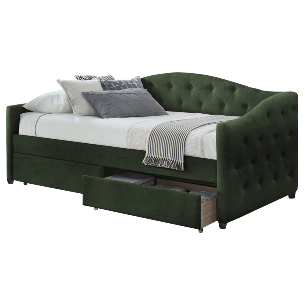 Łóżko tapicerowane Navarno z szufladami 90x200 cm ciemnozielone - zdjęcie 1
