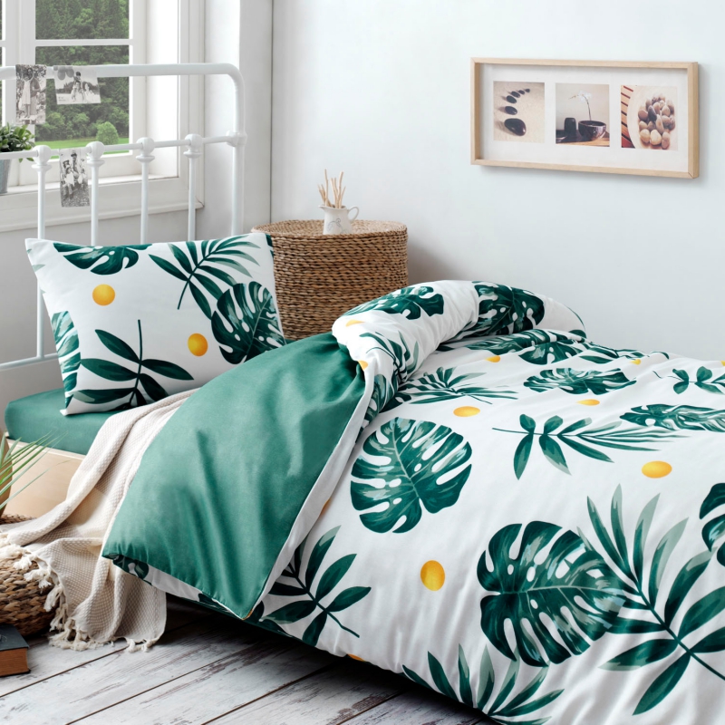 Komplet pościeli Monstera 160x220 cm z poszewką na poduszkę 50x70 cm i z prześcieradłem - zdjęcie 1