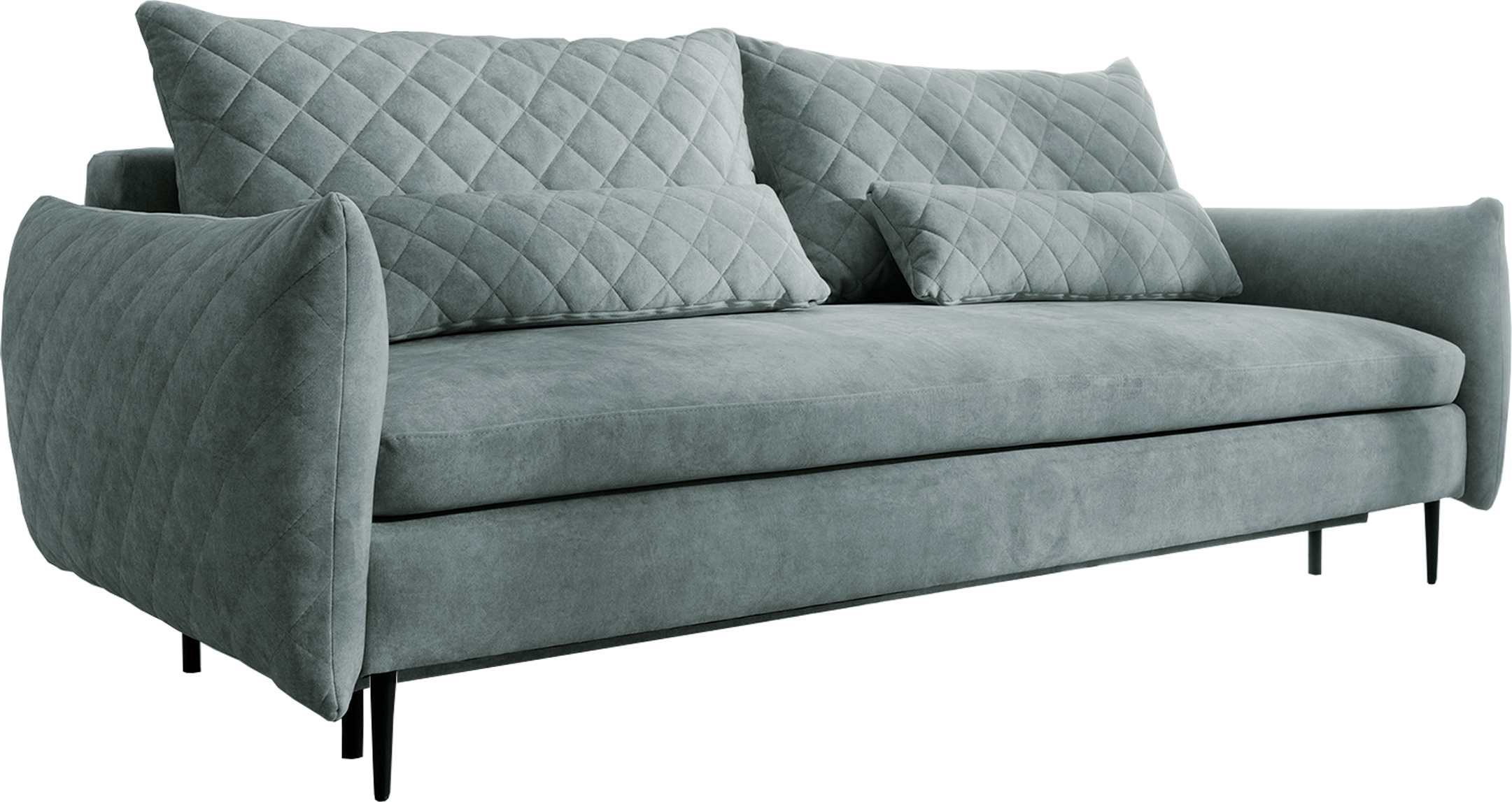 Kanapa rozkładana Pikada z funkcią spania i z pojemnikiem na pościel szara welur - zdjęcie 1