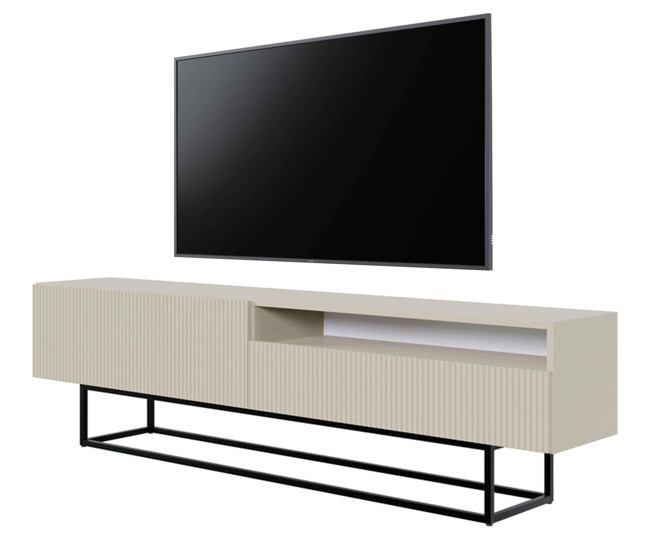 TV-Schrank Veldio mit 175 cm Nische, grau-beige mit schwarzen Beinen