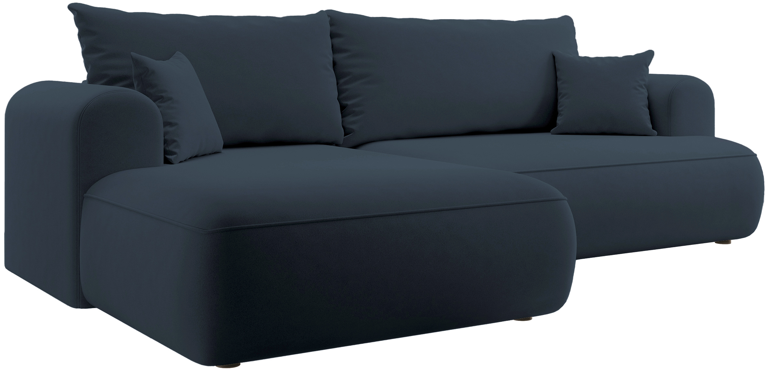 Canapé d'angle convertible Ovo en L velours bleu marine avec bac en tissu facile à nettoyer, côté gauche
