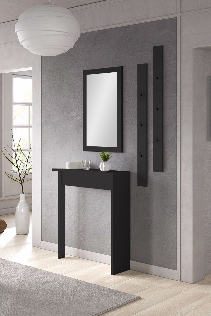 Zestaw do przedpokoju Sarid z lustrem, wieszakami oraz konsolą Czarny - zdjęcie 3