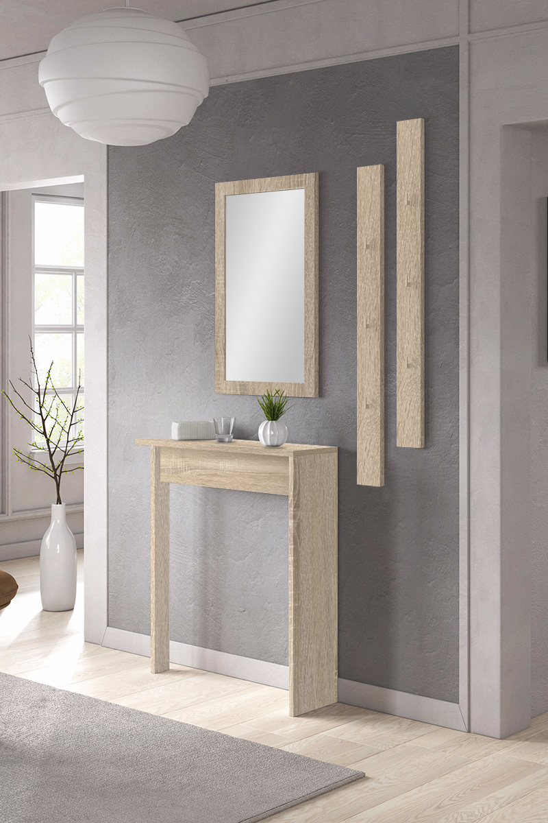 Zestaw do przedpokoju Sarid z lustrem, wieszakami oraz konsolą Dąb sonoma jasny - zdjęcie 4