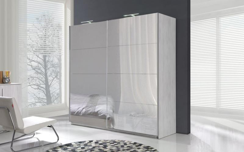 Szafa przesuwna dwudrzwiowa Larsetilla Sosna norweska / Popielaty/8 paneli z lustrem - zdjęcie 1